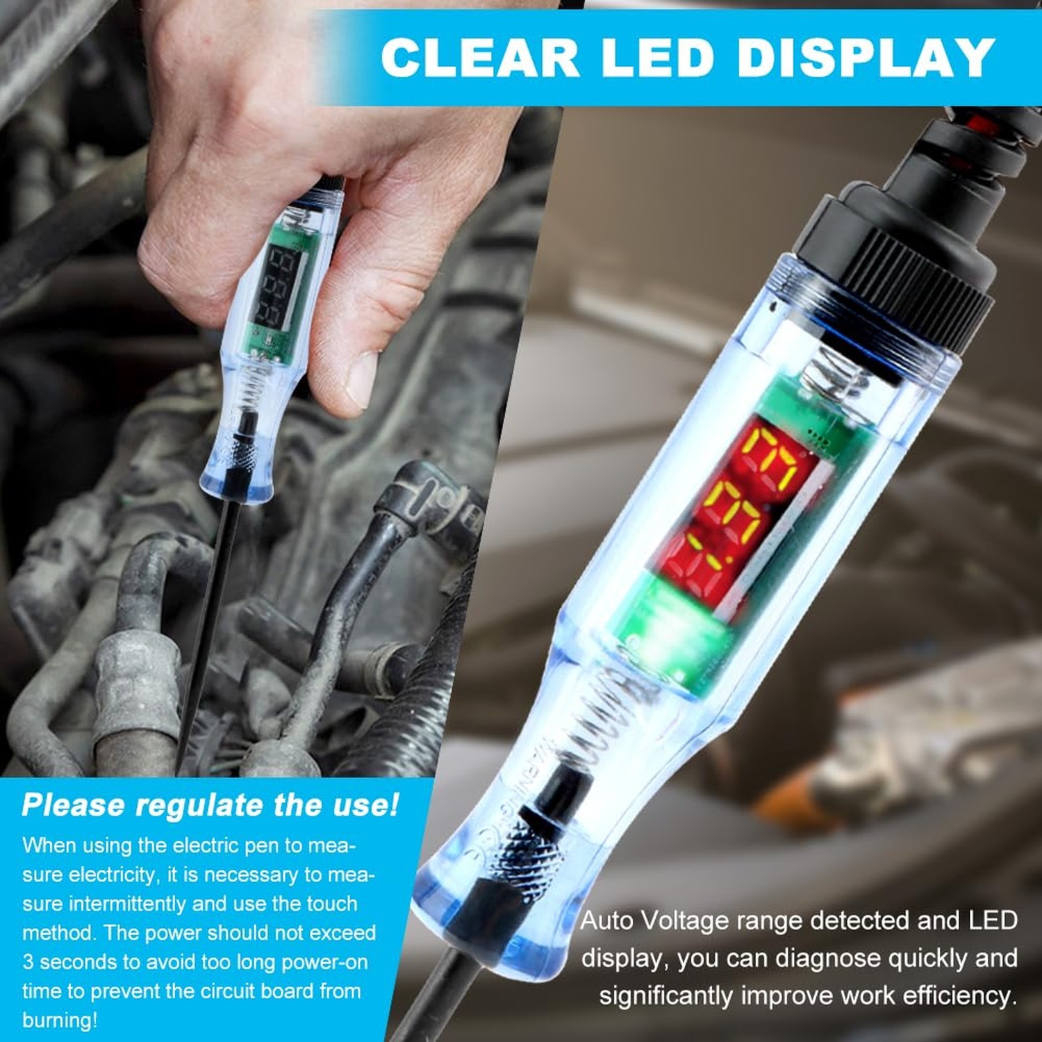 Automotive Test Light with 3-48V LED Digital Display, Auto Bidirectional Volt...