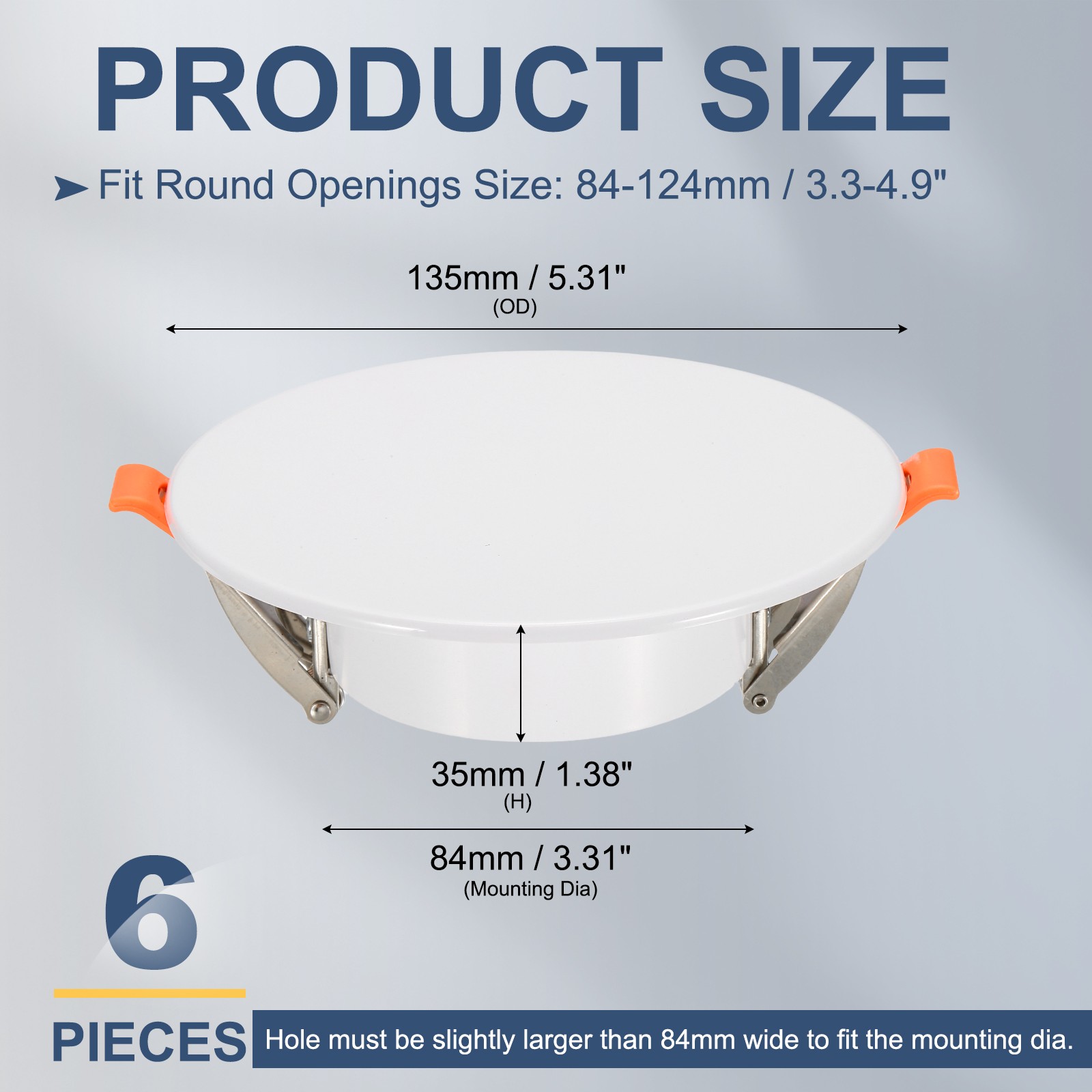 6Pcs 135mm/5.3" Round Ceiling Cover Plate, Cap Access Panel for 3.3-4.9", White