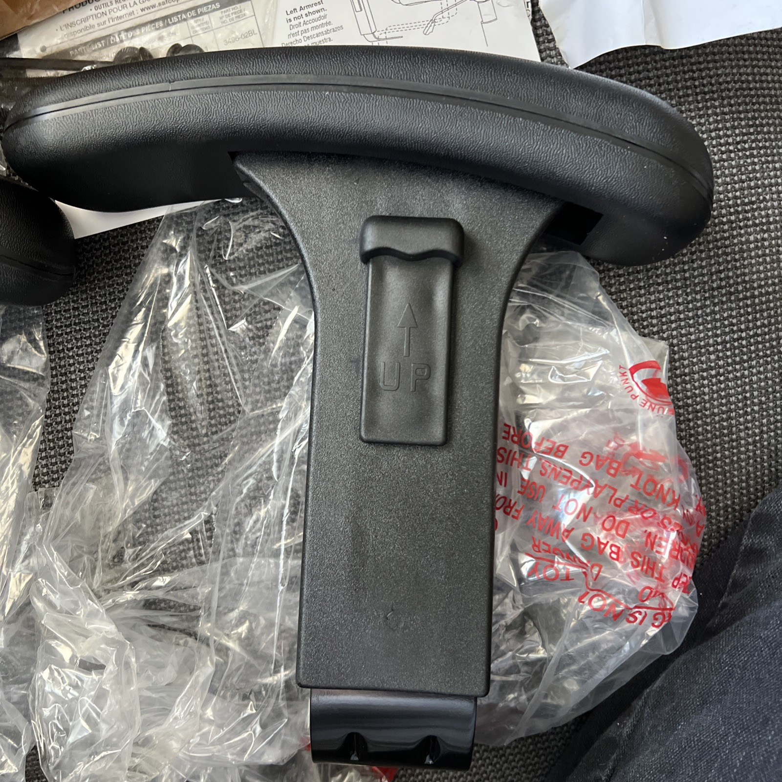 NEW! Safco 3496BL Adjustable Padded Arms For Safco Uber Big & Tall Desk Chair