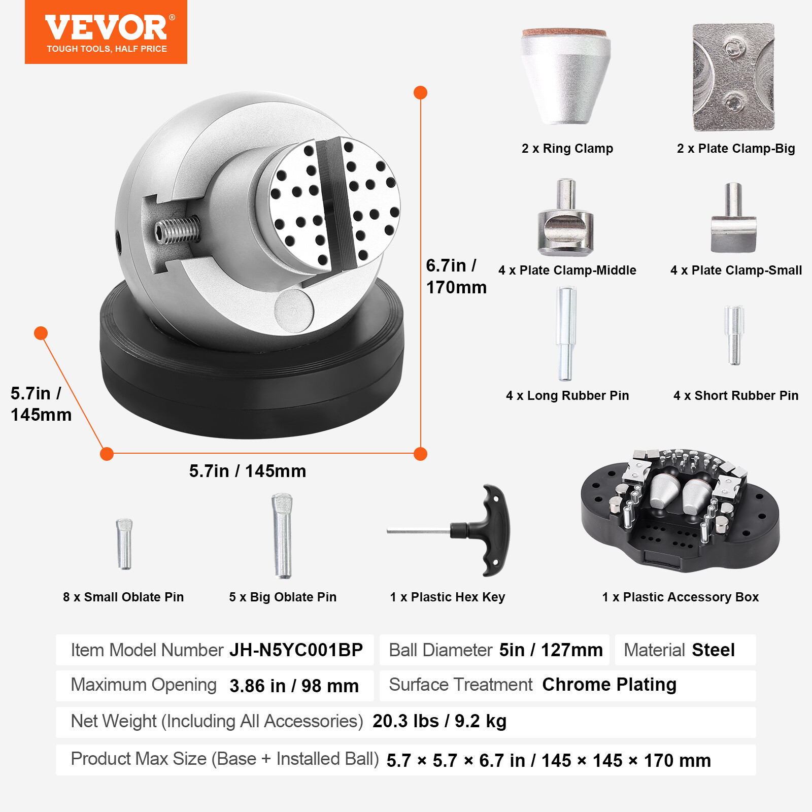 Ball Vise 5" Engraving Setting Tool 360° Rotation Engraving Block Vise