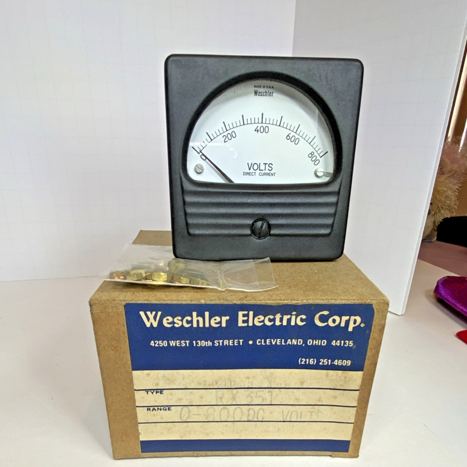 Vintage Weschler Electric 409C532A26 RX351 Panel Meter – 0–800 DC Volts - NOB