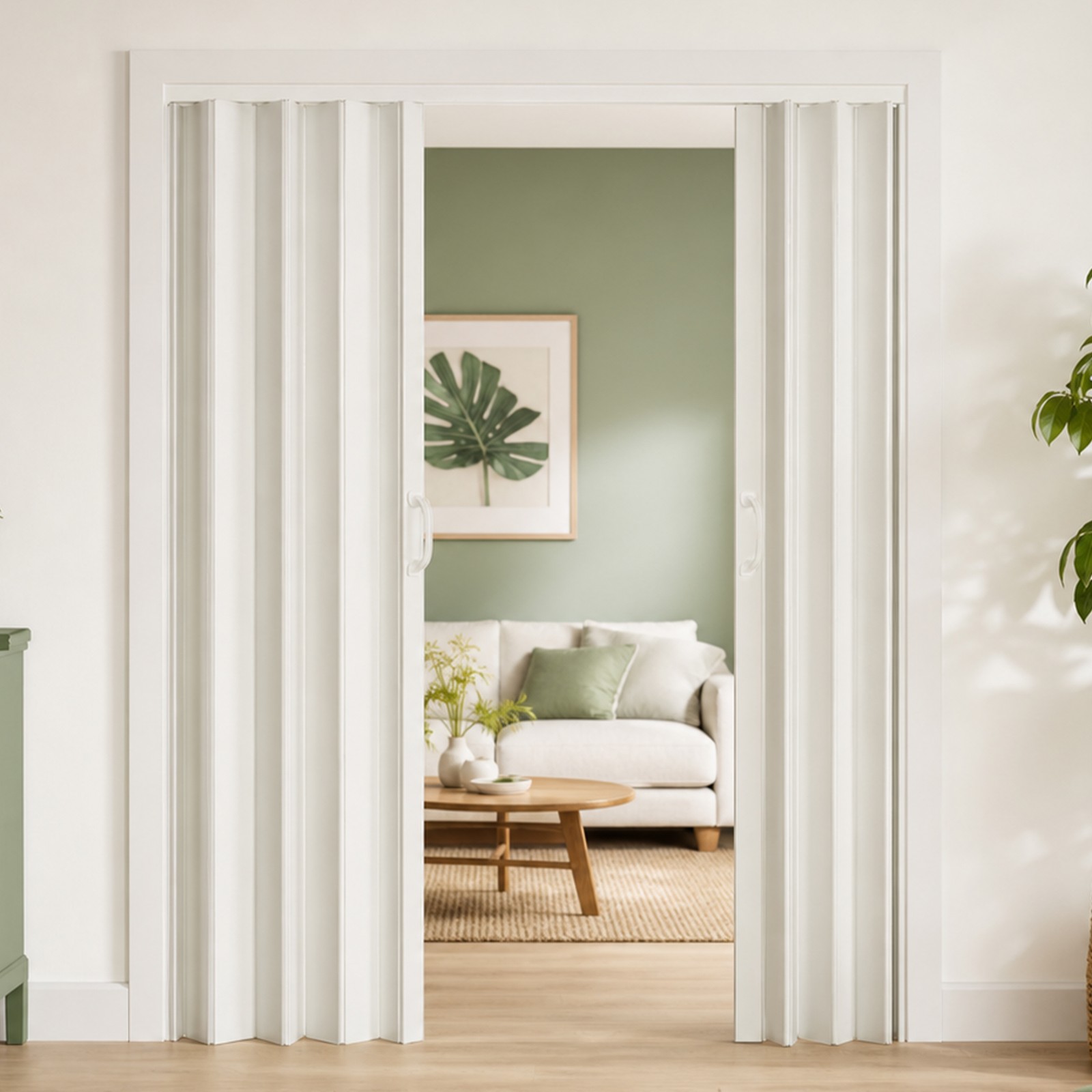 59"x77" PVC Accordion Folding Door, Double-Opening Room Divider