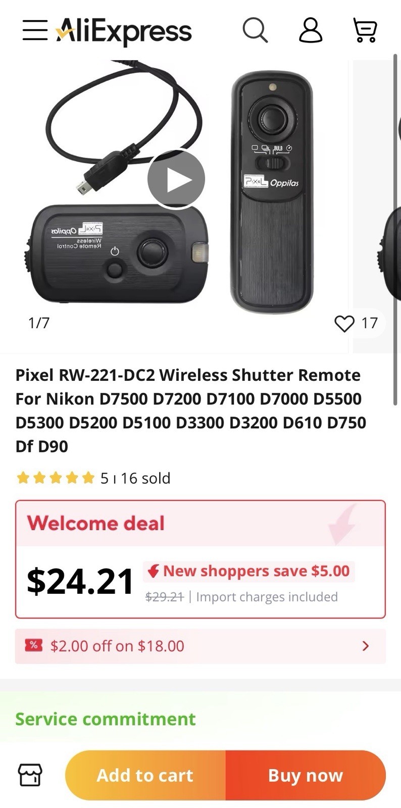 Pixel RW-221-DC2 Wireless Shutter Remote For Nikon