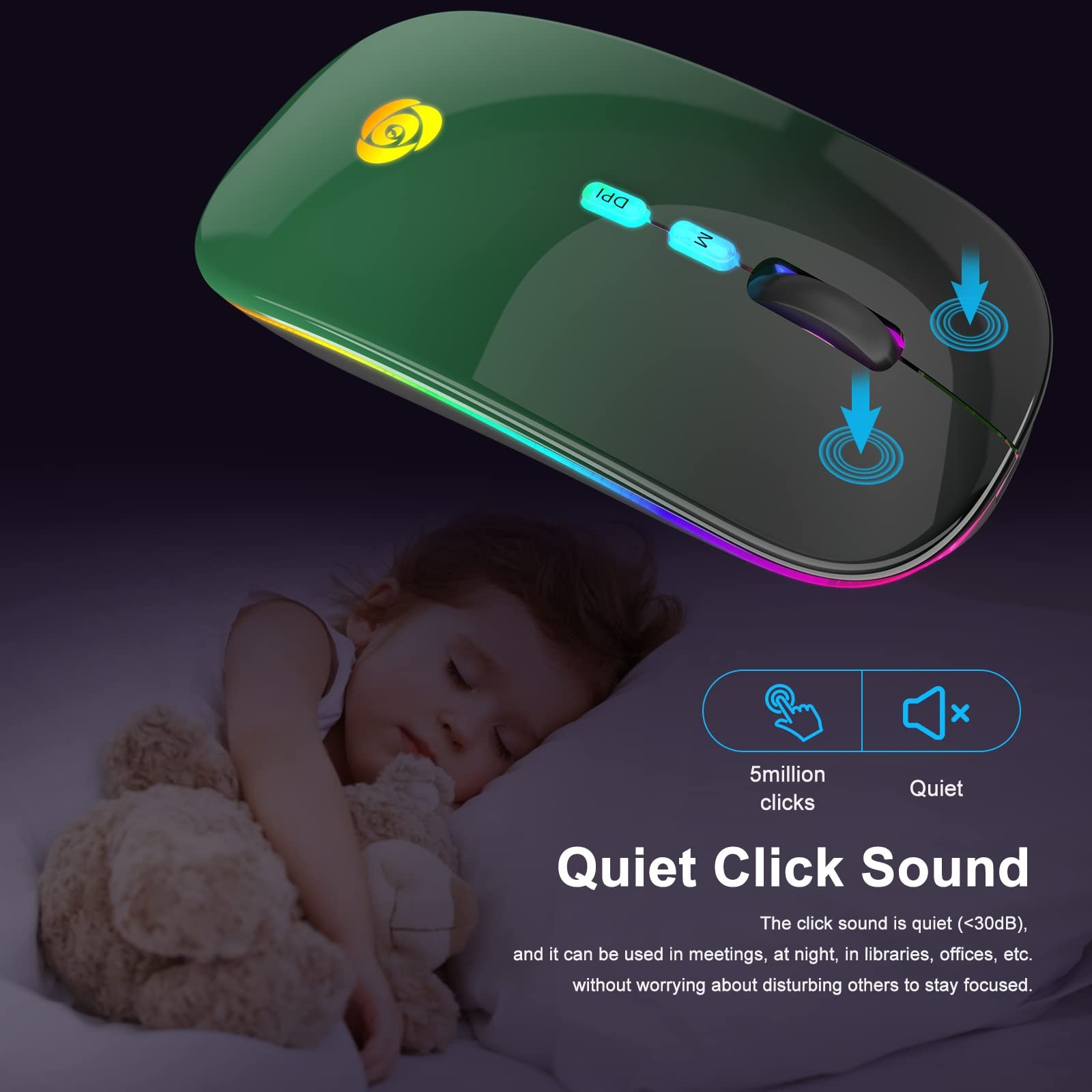 LED Wireless Mouse, Bluetooth Mouse &2.4GHz Instant Connection,Rechargeable U...