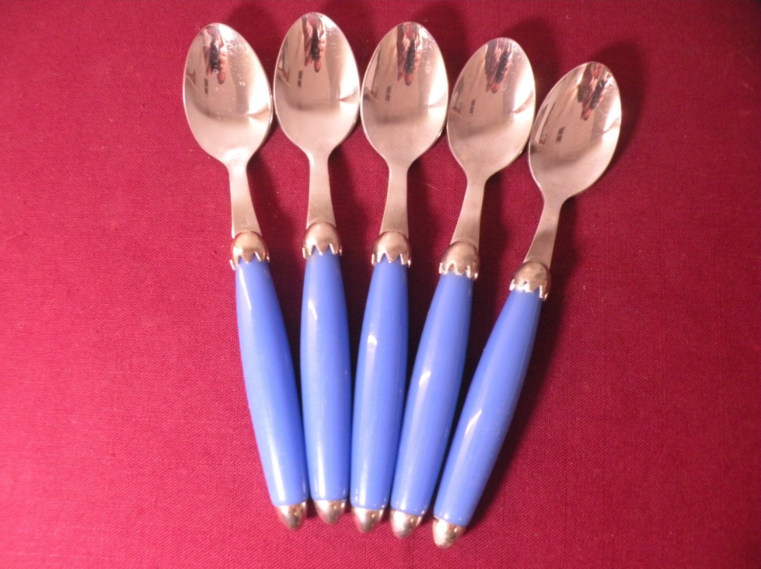 5 Teaspoons Mikasa Italy Garden Terrace Stainless Blue Plastic Handle 6 3/4"