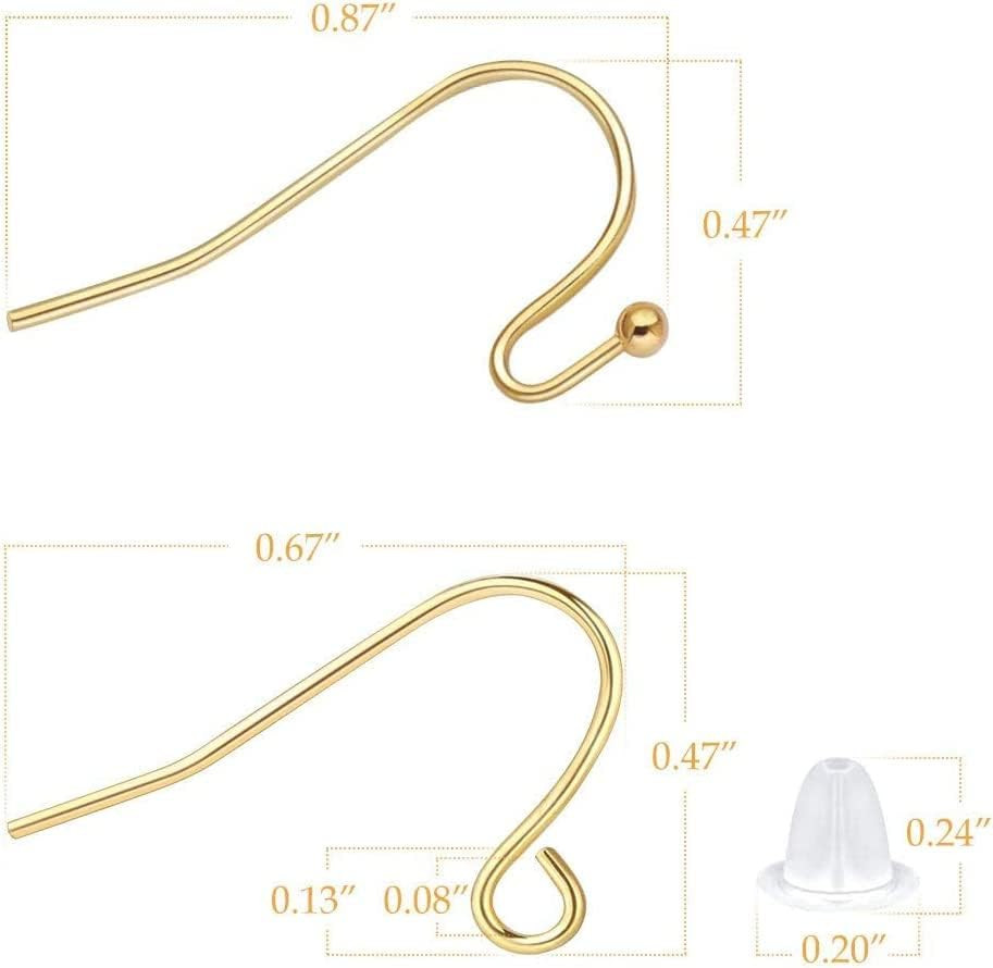 14K Gold Earring Hooks Real Hypoallergenic 100Pcs Ball Dot Ear Wires + Fish Hook