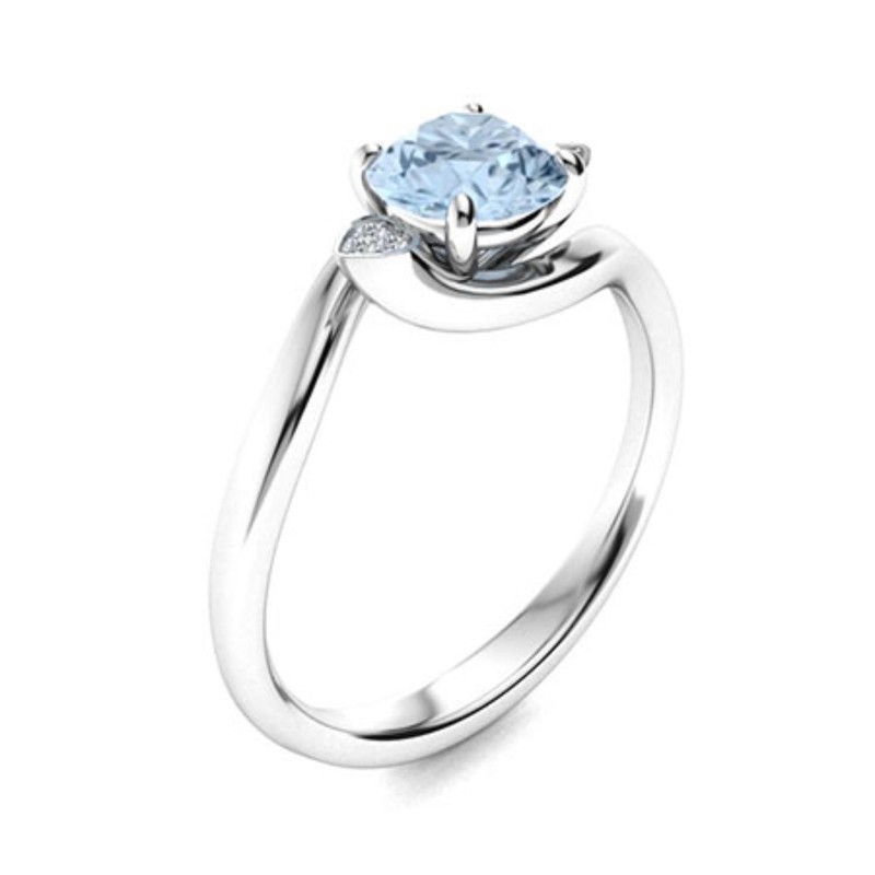 925 Sterling Silver Aquamarine Gemstone Three-Stone Unique Ring Jewelry