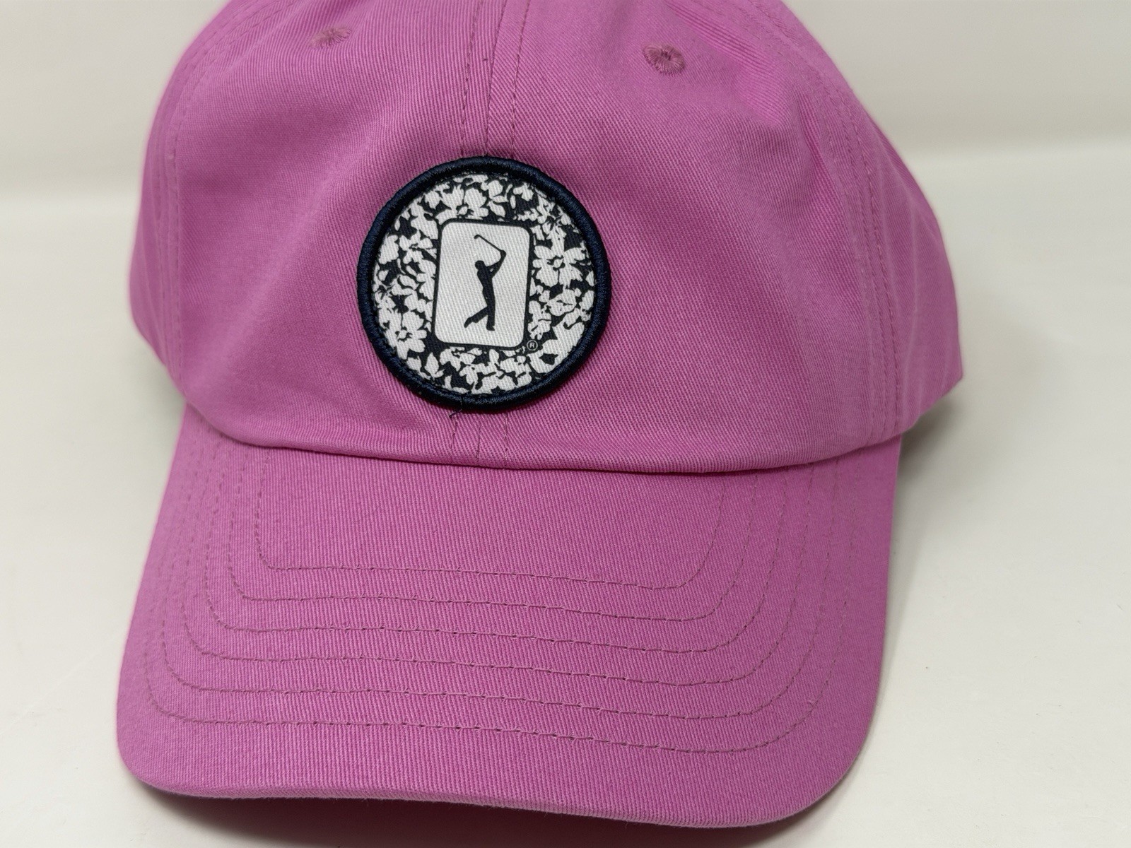 PGA Tour Course Essentials Classic Cap Hat With Floral Patch Pink Golf Hat NWT