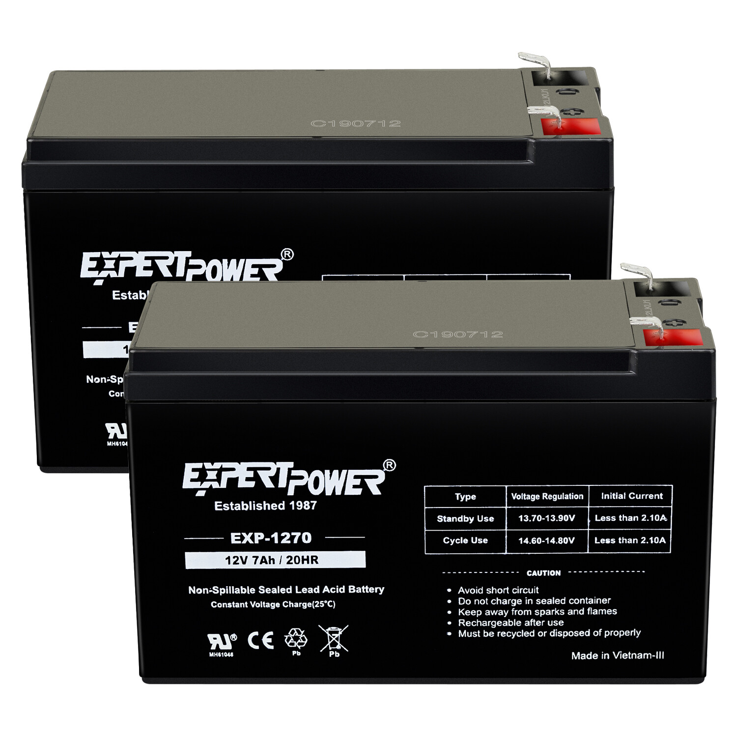 Expert Power 2 Pack- BATTERY REPL. RITAR RT1270.HAZE HZS12-7.5 F1 12V 7AH