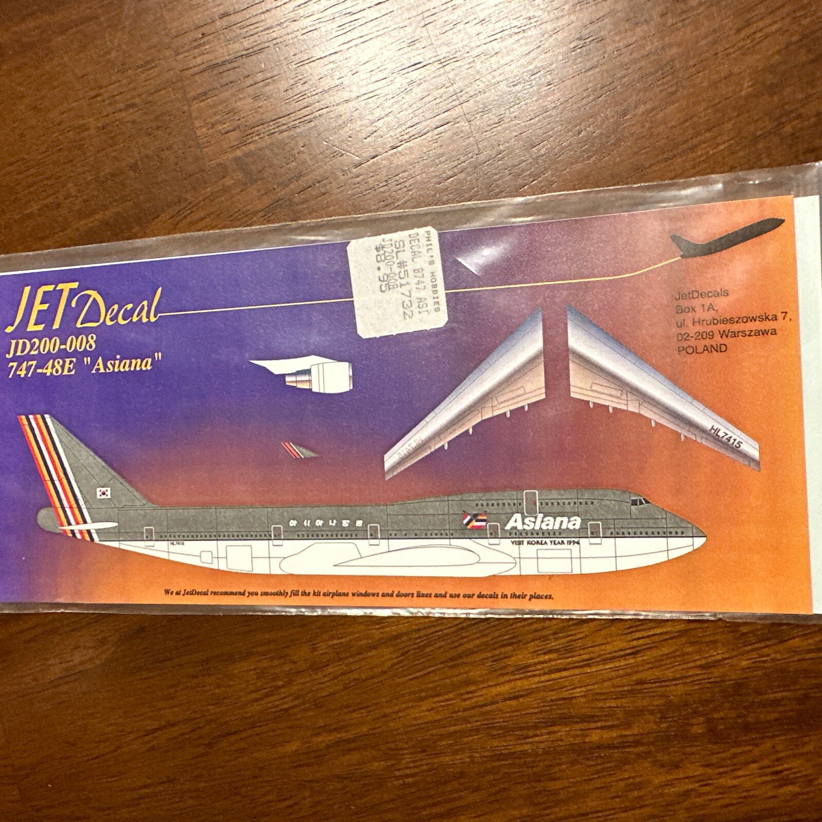 Jet Decals 200-008 1/200 Scale Boeing 747-48E Asiana “Visit Korea Year 1994”