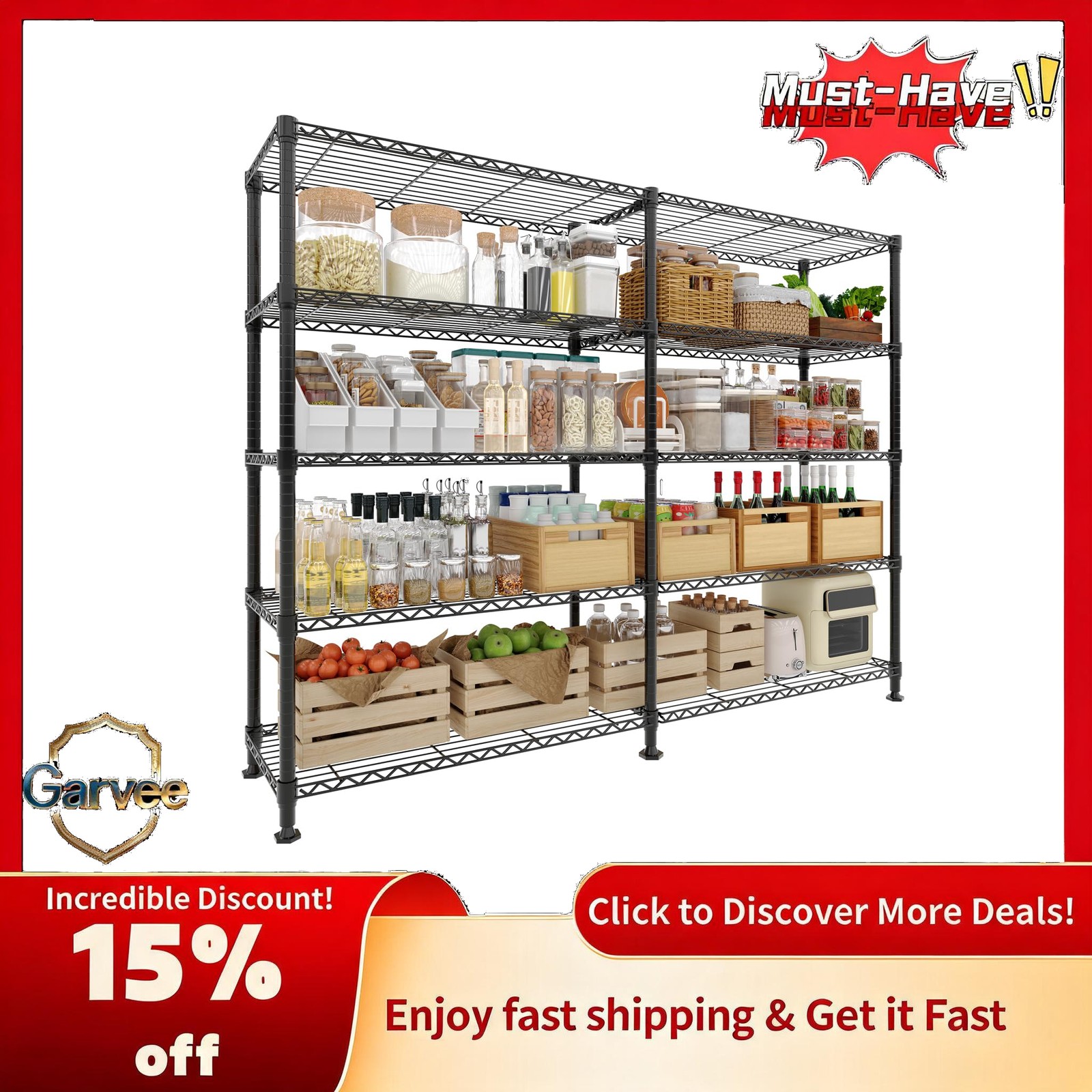 Heavy Duty Wire Rack Shelving Unit, 5-Tier Adjustable Metal Storage Shelves