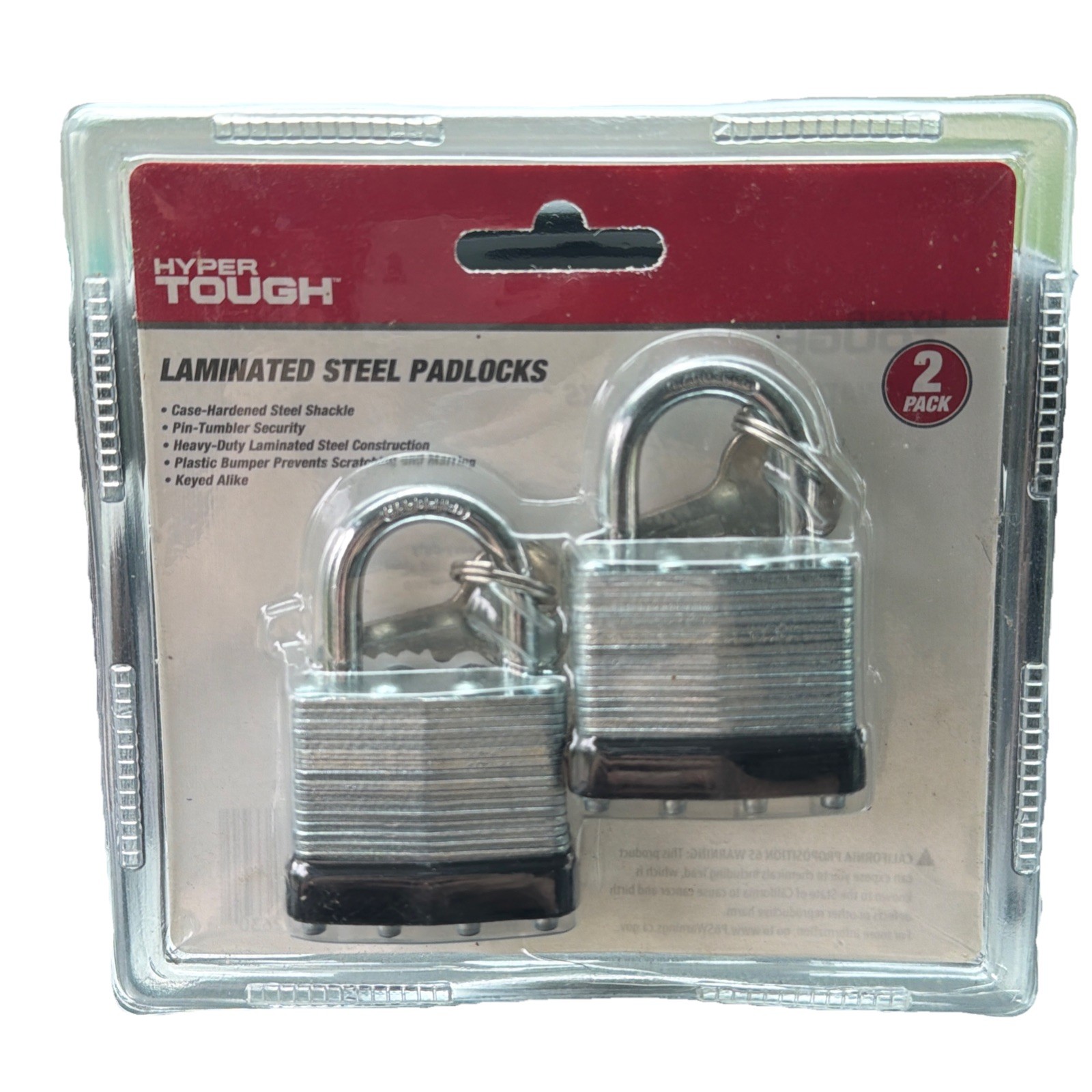 2 Pack Hyper Tough Laminated Steel Padlocks w/ Keys