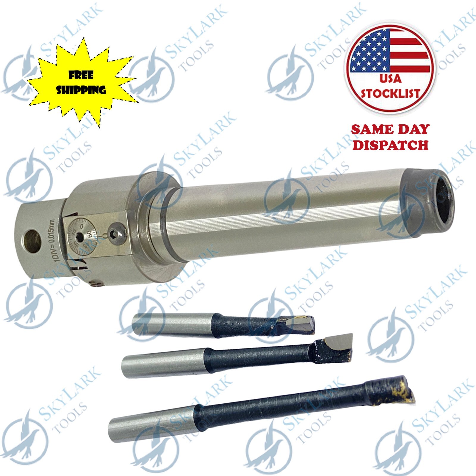 1.5'' ADJUSTABLE BORING HEAD WITH MT3 Shank & Carbide Boring Bars 3pcs
