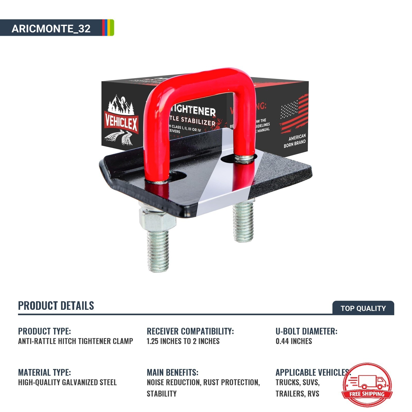 Abrazadera de Enganche Antivibración para Receptor 1.25 a 2 Pulgadas NEW