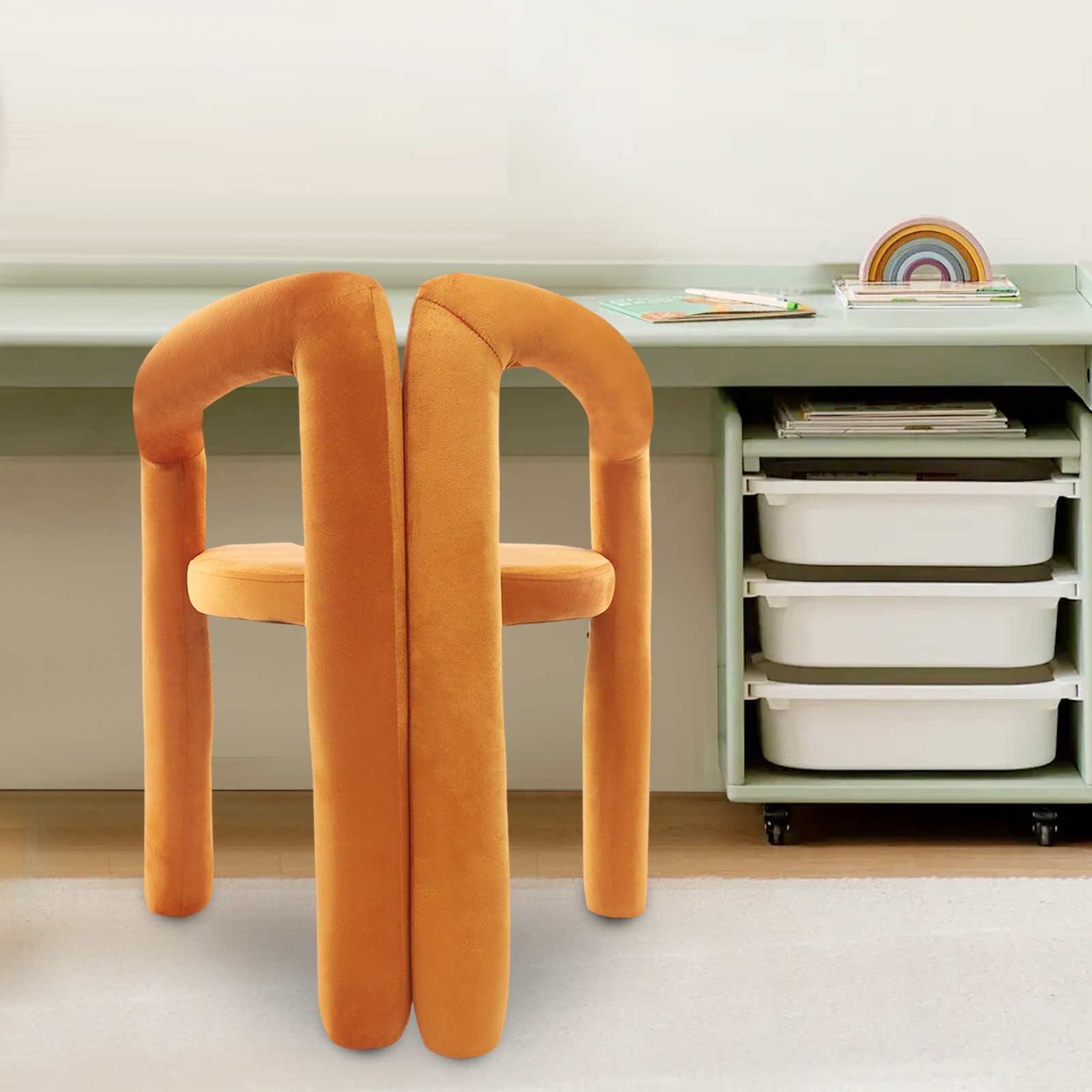 Modern Style Upholstered Chair Cosmetic Chair, Orange