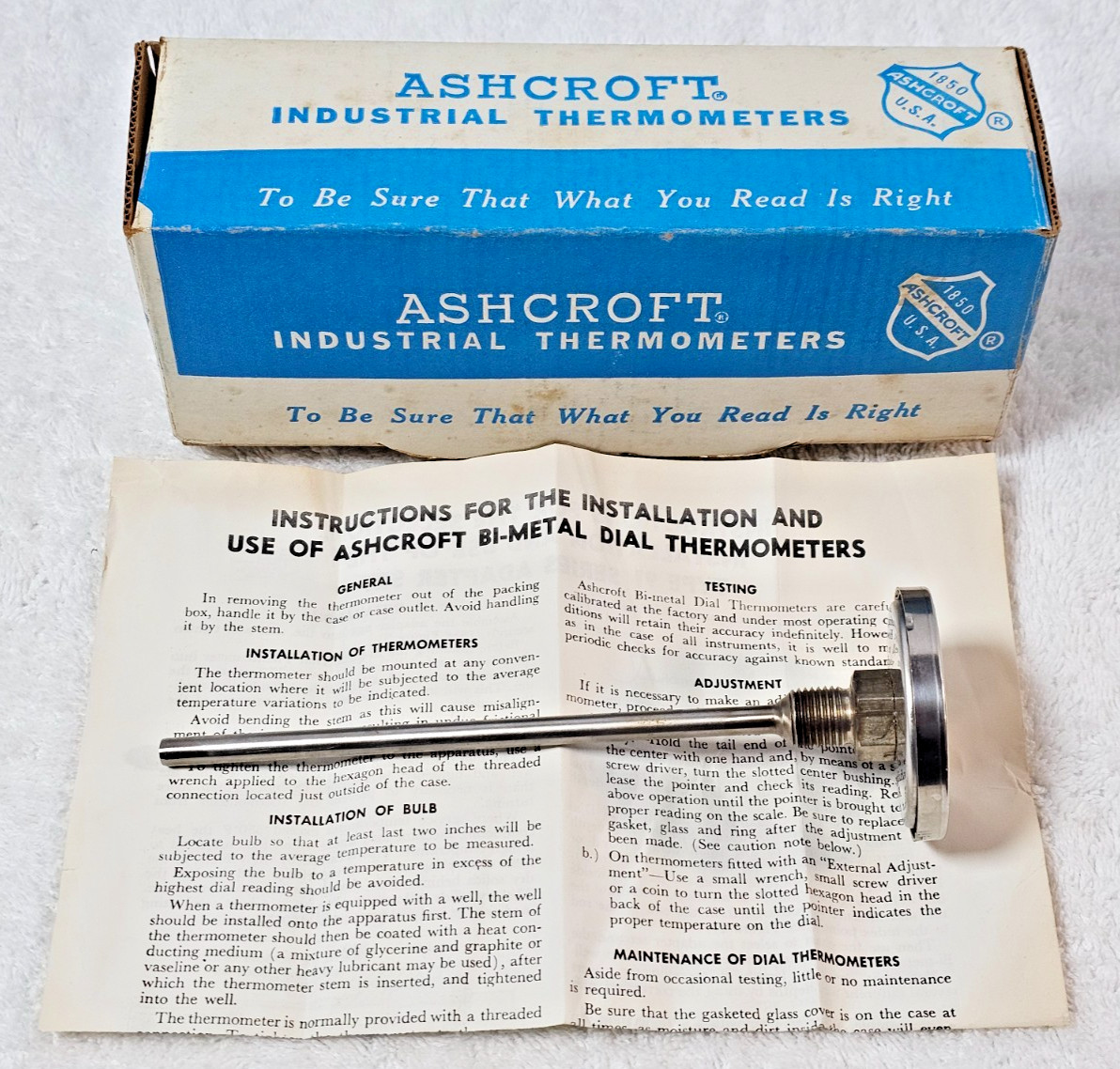 VTG Ashcroft 2" Bi-Metal Dial Thermometer 50-400°F 6" Stem 20AI60R-060 NOS USA