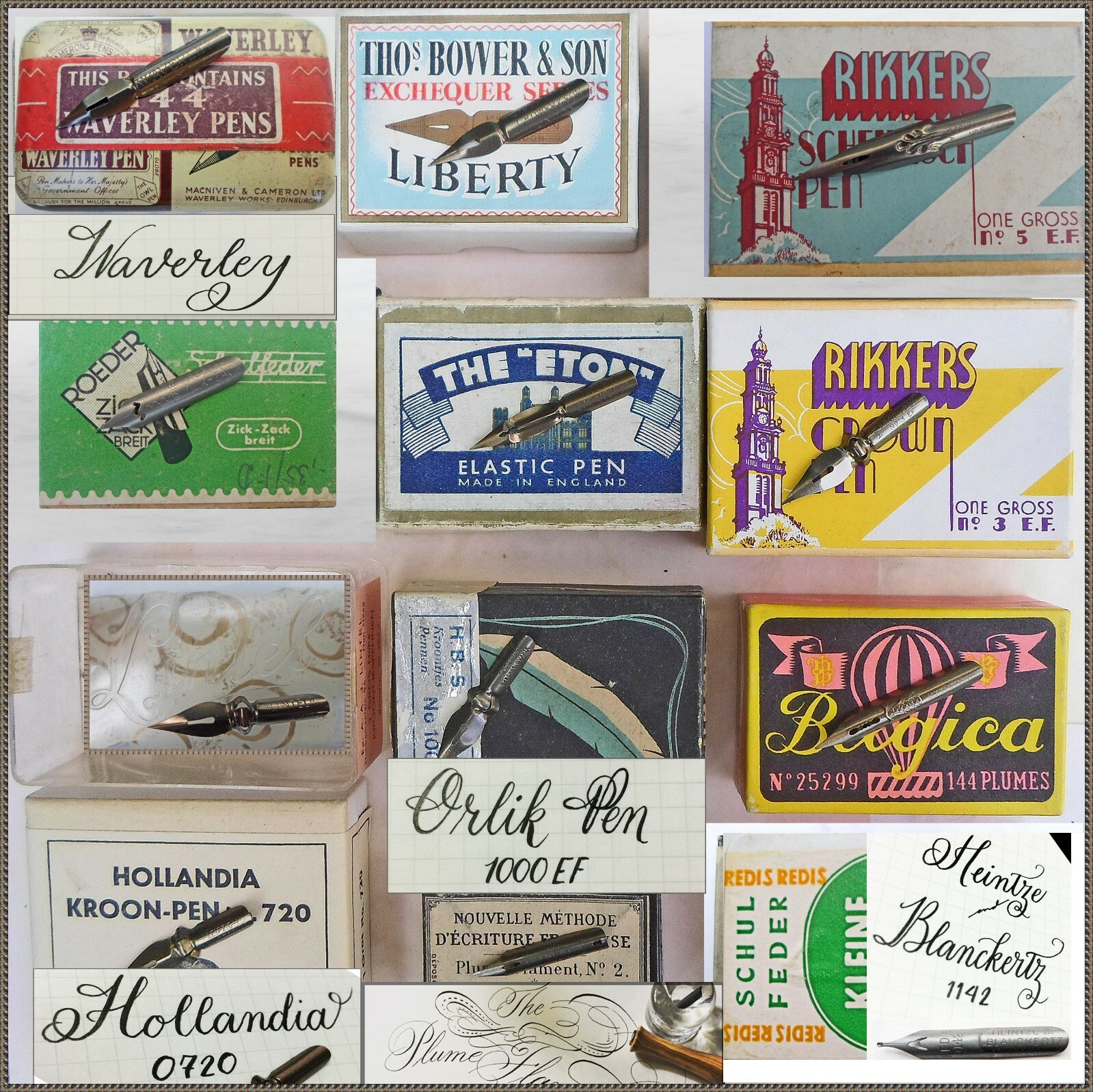 12 vintage nibs e.g. Belgica, Flamant, ETON,Tho's Bower, Rikkers, Orlik, Heintze