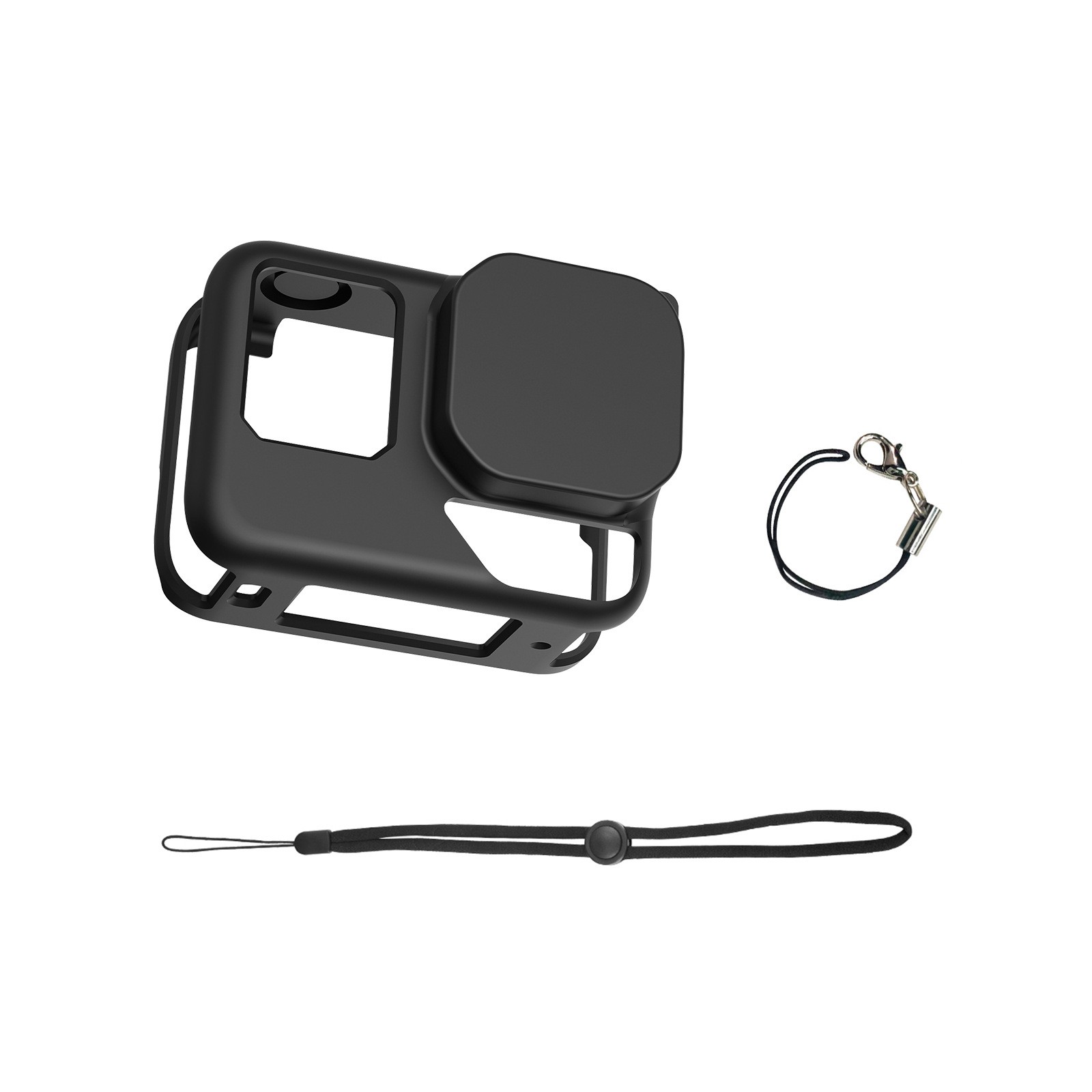 For Insta360 Ace Pro 2 Body Silicone Protective Case with Lens Cap&Strap (Black)