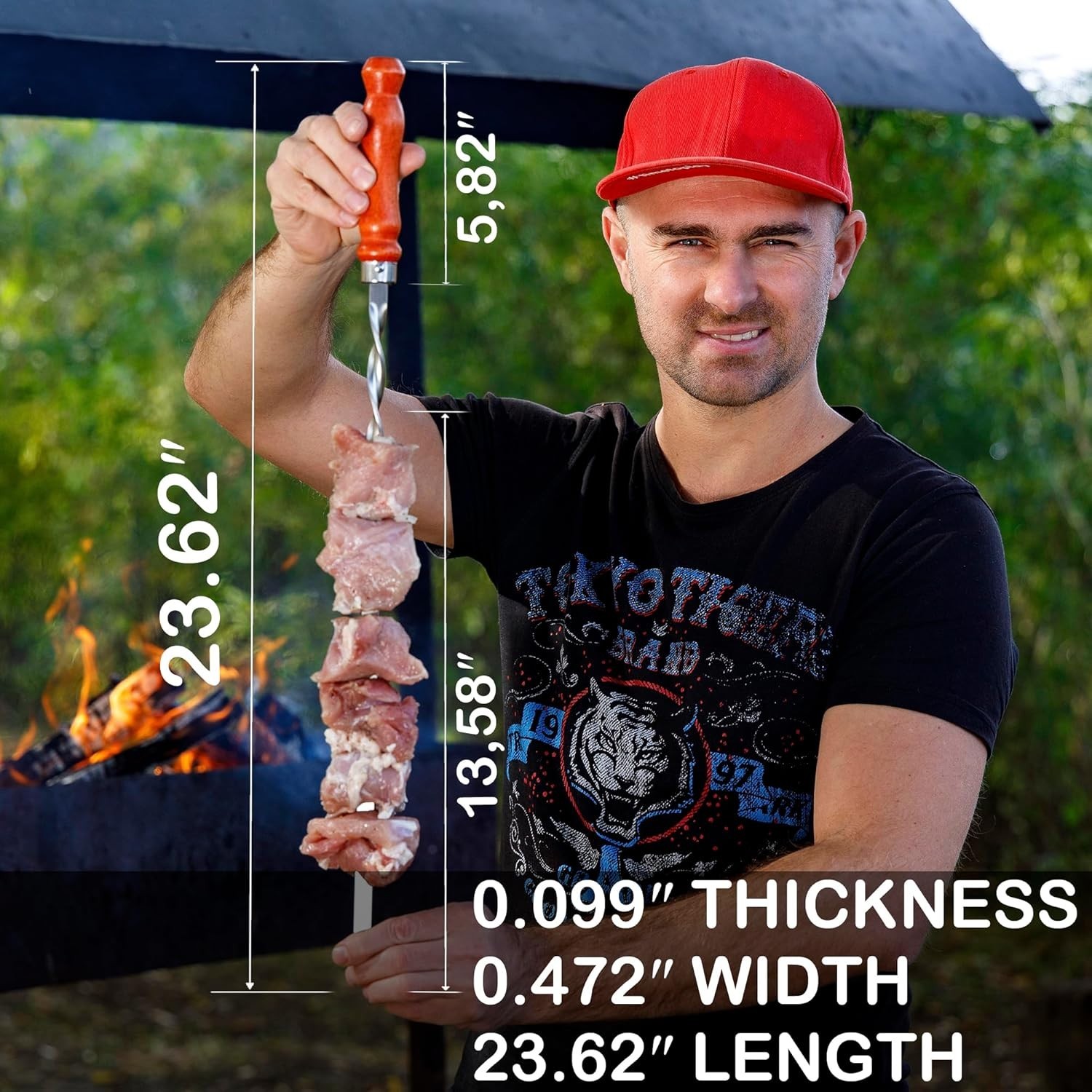 Long Stainless Steel BBQ Skewers 23.6" — Shish Kabob/Kebab Sticks, Flat Heavy...
