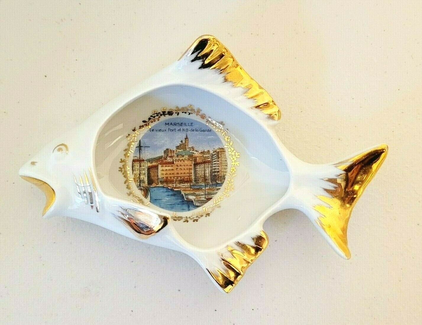 Vintage Porcelaine de France Marseille Fish Trinket Dish 6.5" x 4.5"