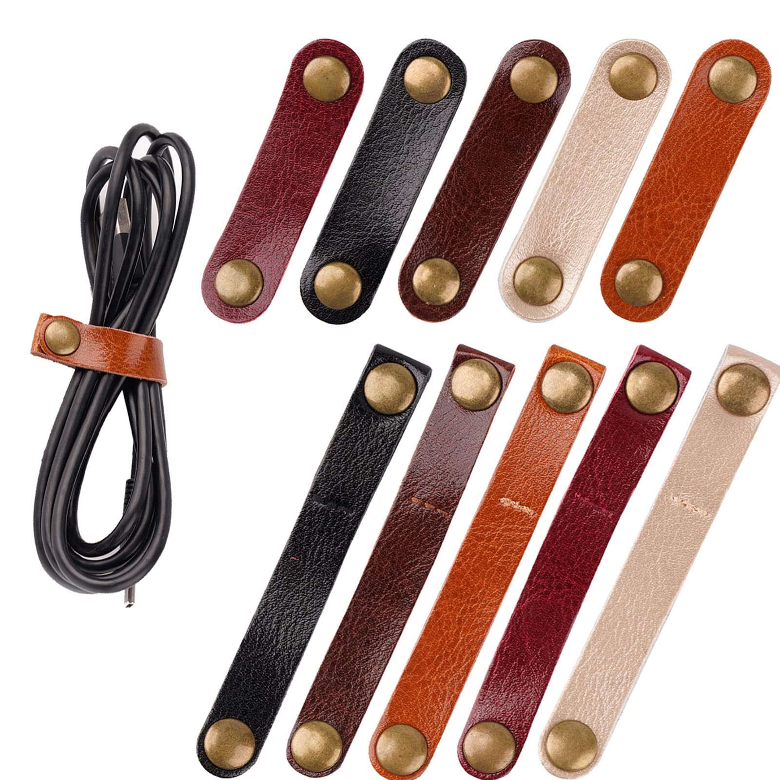 20 Pack Leather Cable Straps Cord Organizers Leather Cable Ties Cord Snap On ...