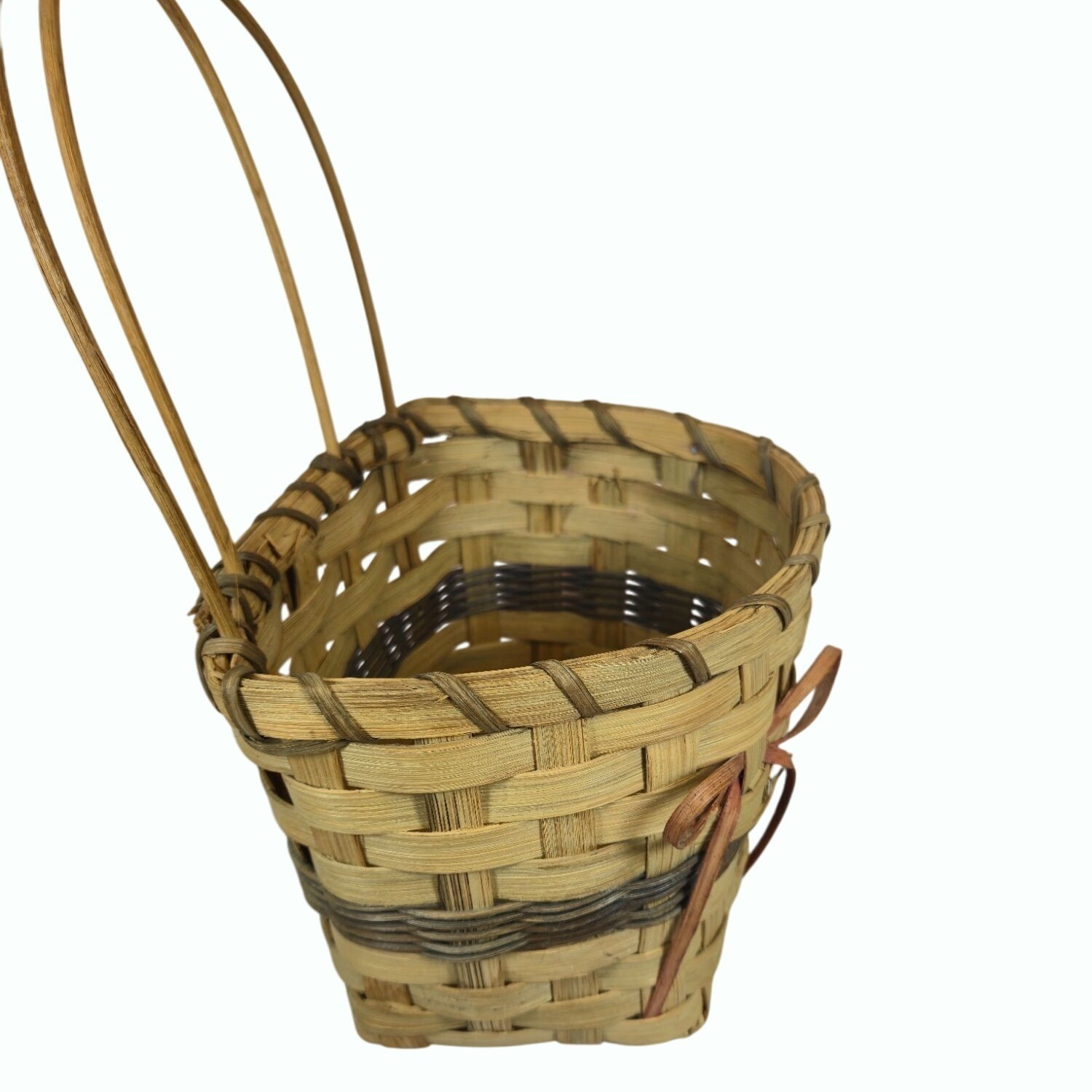 Handcrafted Woven Bow Basket Double Arch Handle Natural Rustic Storage decor