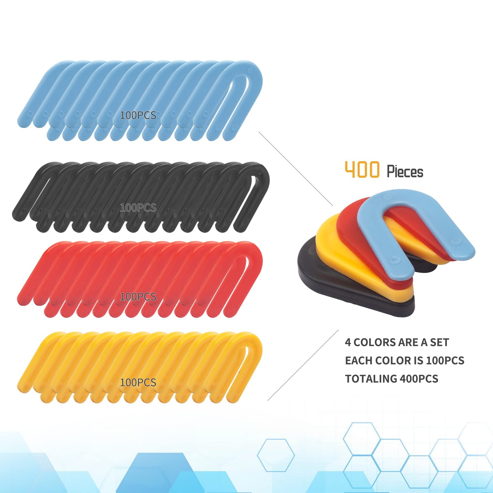SZSYD 400PCS Plastic Shims, Horseshoe 1/16", 1/8", 3/16", 1/4", Black,Blue