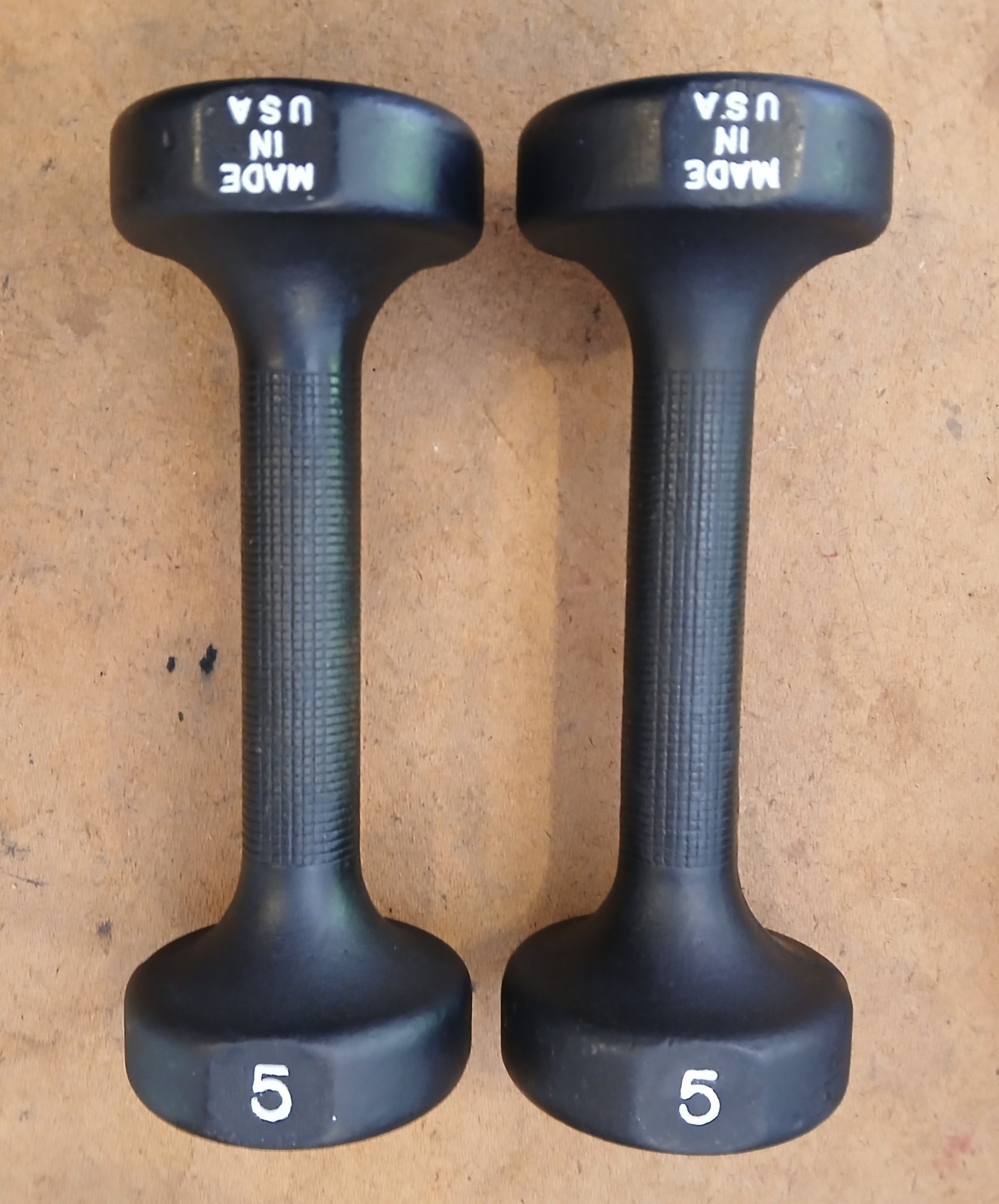 Two Vintage 5 Pound HOFFMANN INDUSTRIES Roundhead Like Cast Iron Dumbbells USA