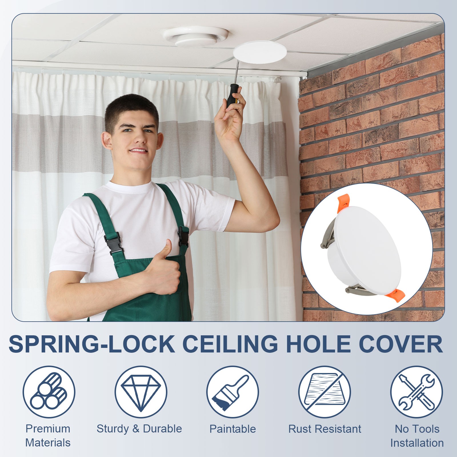 6Pcs 135mm/5.3" Round Ceiling Cover Plate, Cap Access Panel for 3.3-4.9", White