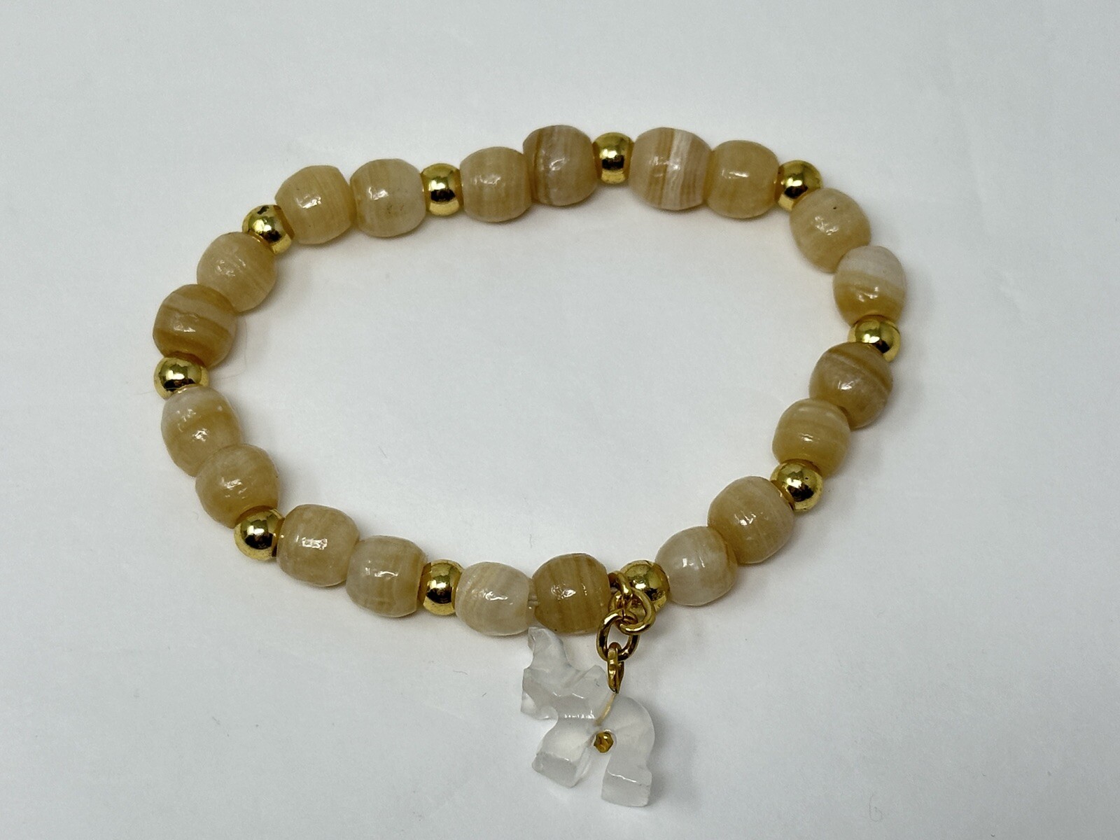 Beautiful Yellow Calcite 6.5" Stretch Bracelet with Clear Quartz Elephant Charm