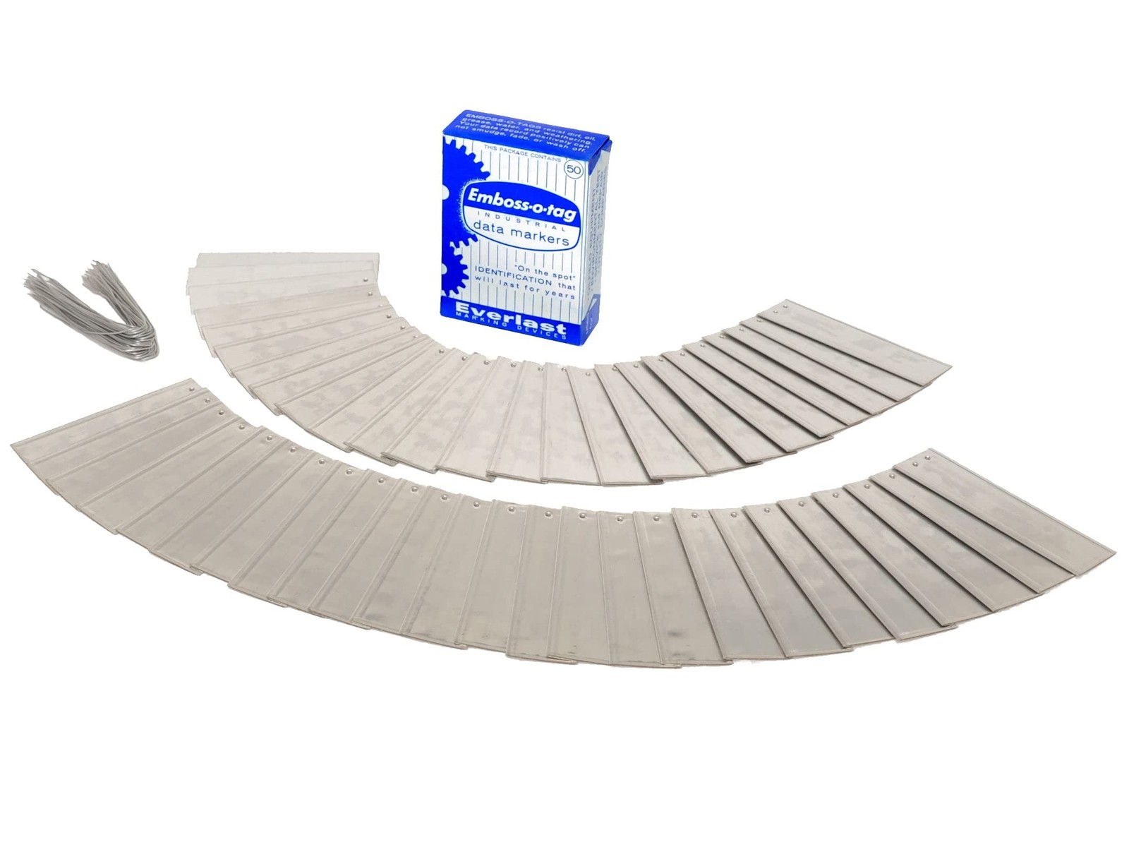 Emboss-O-Tag Double Sided Write On Metal Labels 1 inch x 3.3 inches, Silver