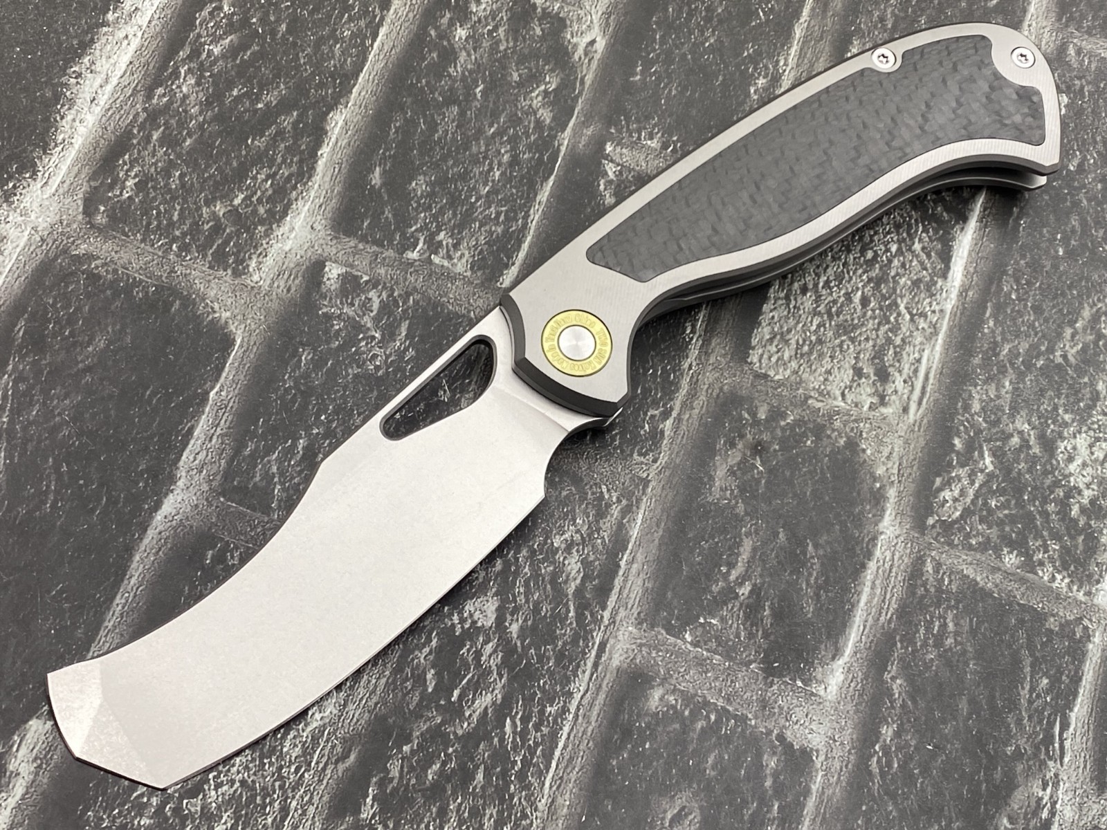 Twosun TS572-K110-CF Folding Knife K110 Blade Titanium/CF Handle Pocket Knife