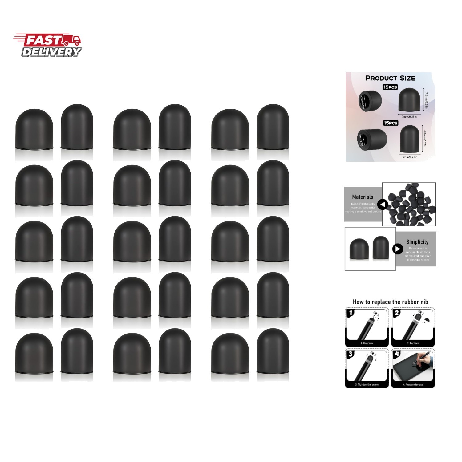 30 Pcs Silicone Tablet Pen Nibs, 0.2'' & 0.28'' No Scratches Stylus Pen Tips ...