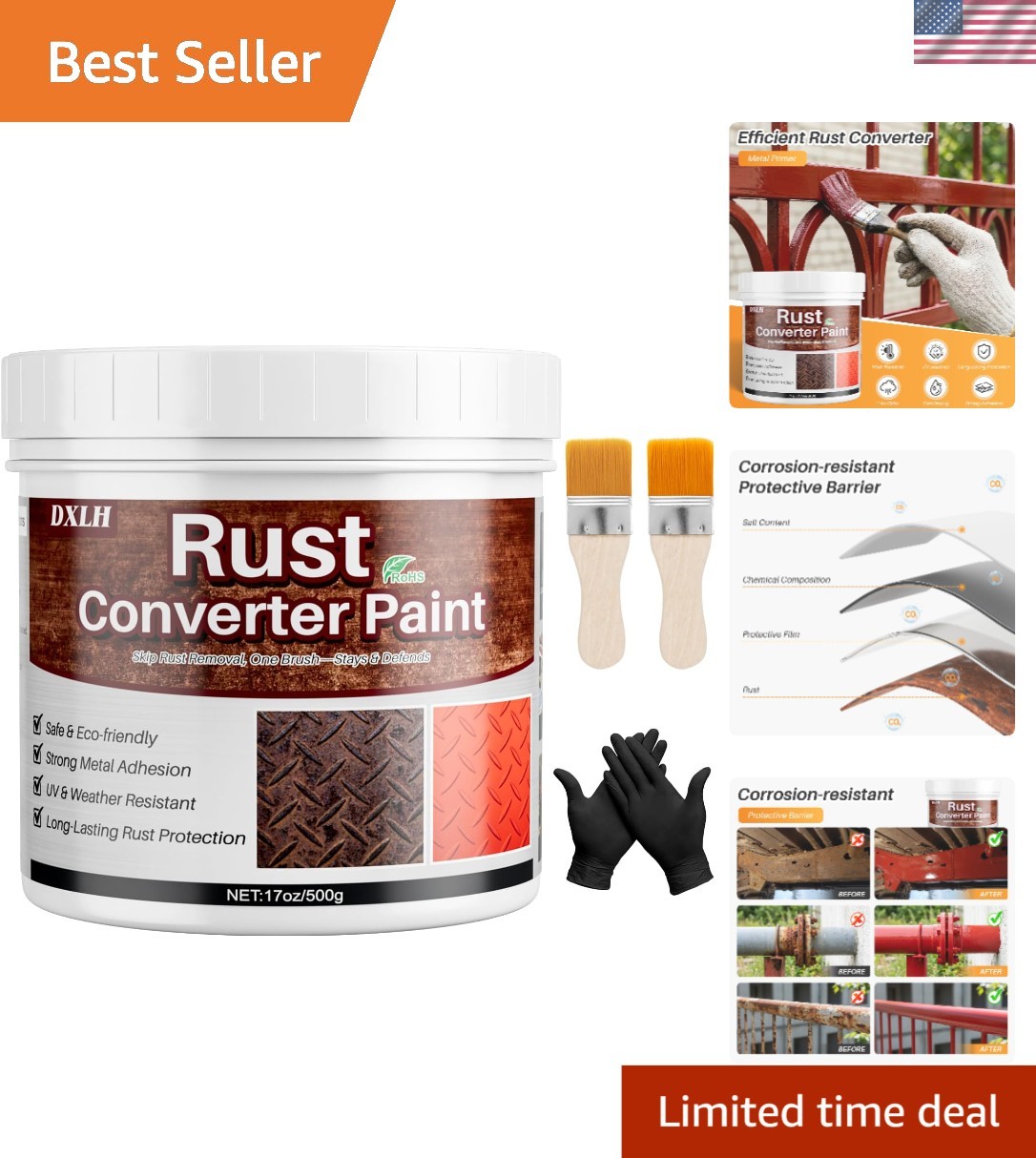 Fast-Drying Rust Reformer & Metal Primer, 17oz Red Paint - No Sanding Required