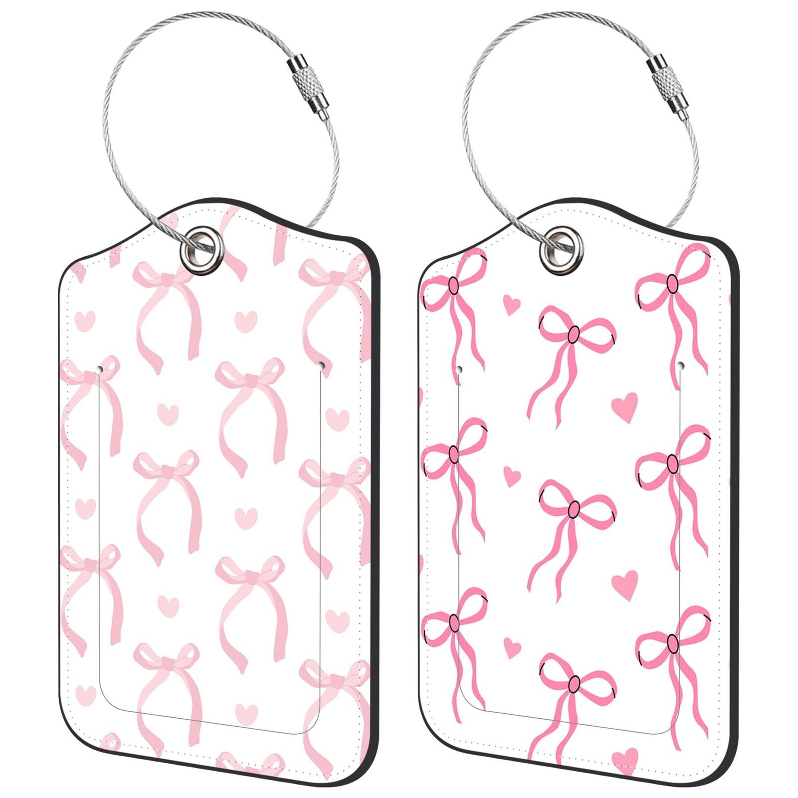 Pink Bows Luggage Tag for Suitcase 2 Pack Leather Luggage Tag with Privacy Fl...