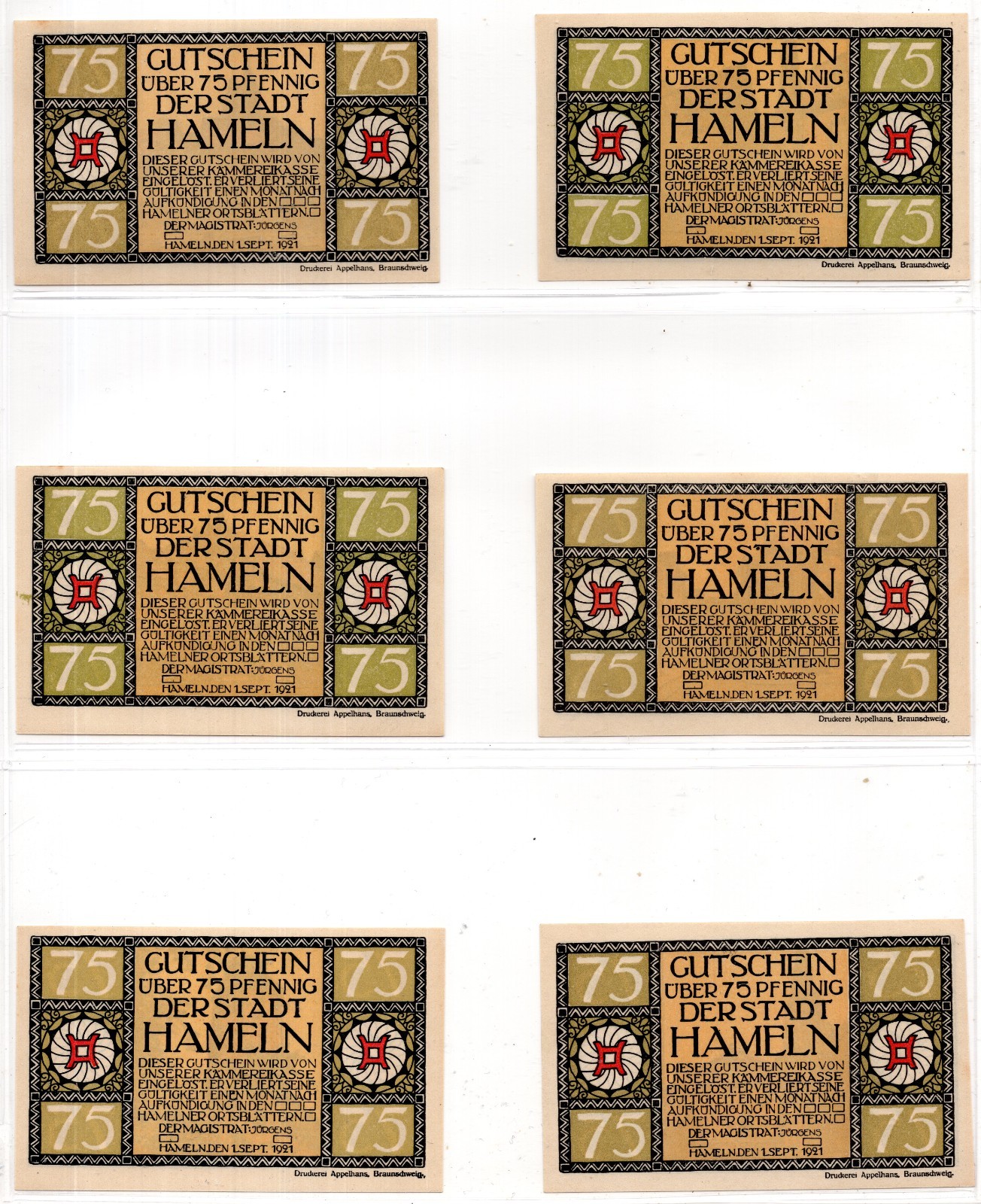 1921 Germany Hameln Notgeld 6 Note Set (2097)