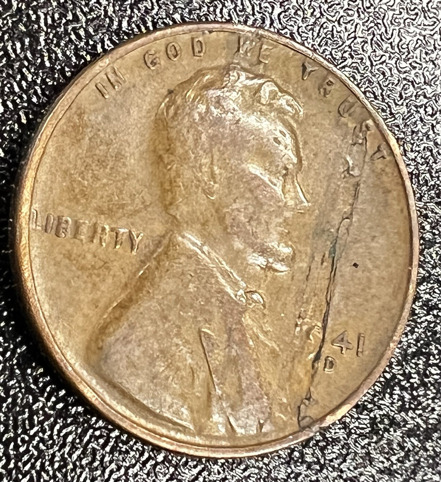 1941 D Lincoln Wheat Cent Major Lamination Penny Error