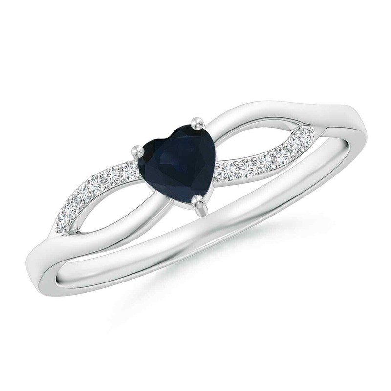 4MM Round Blue Sapphire Solitaire Women Ring with Accents 925 Sterling  Silver