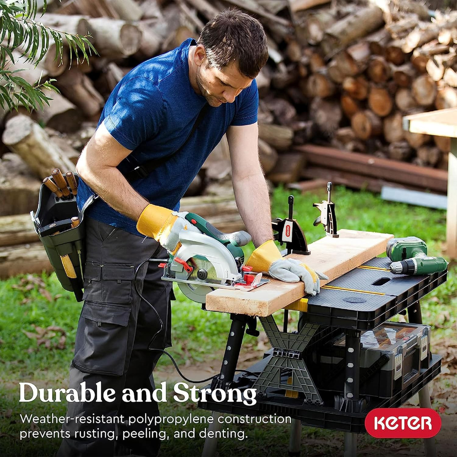 Keter Heavy-Duty Folding Workbench with 1,000 Pound Capacity - Foldable Work Tab