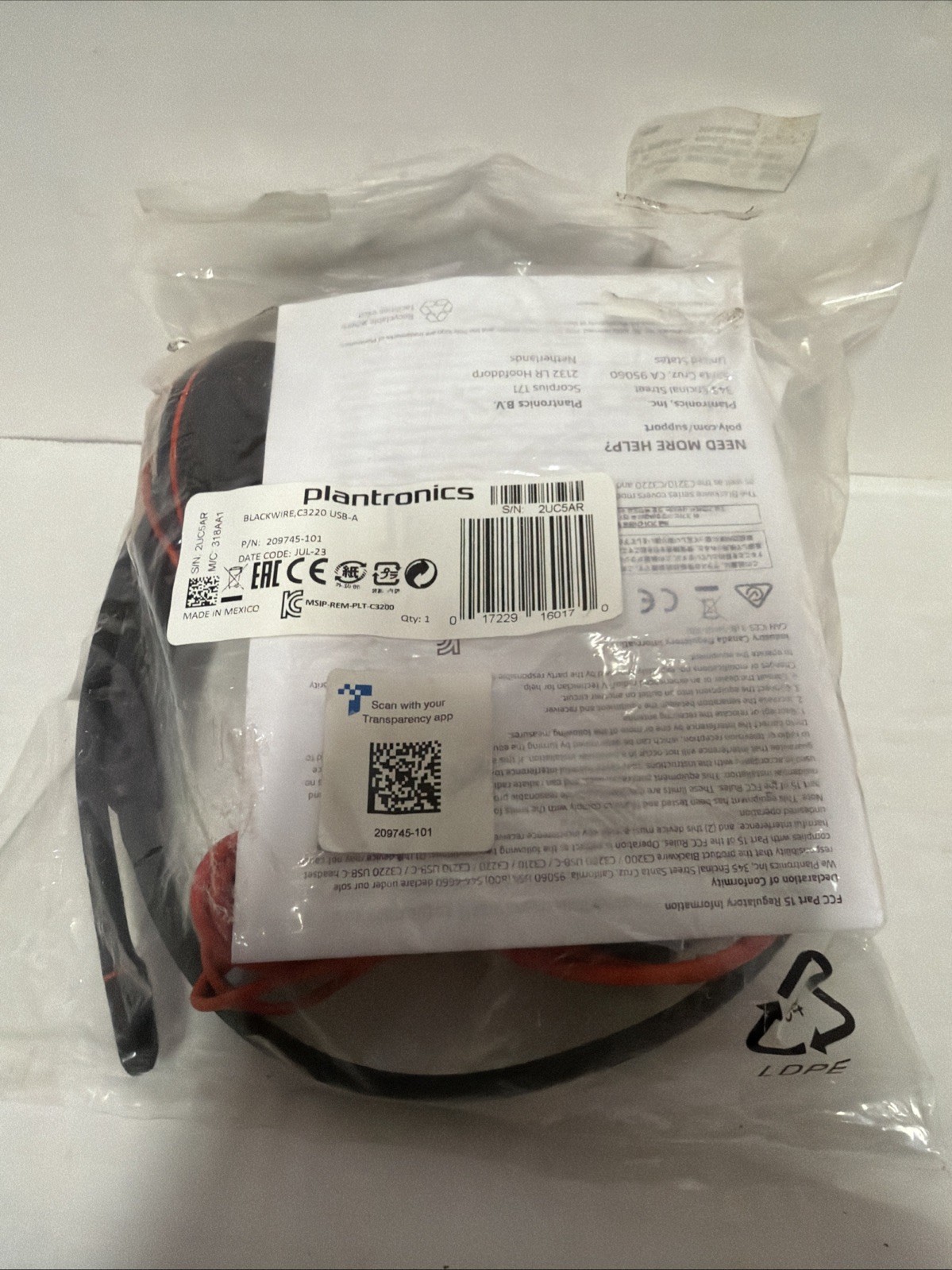 Plantronics Blackwire 3200 Series USB Headset Brand New Sealed Electronics
