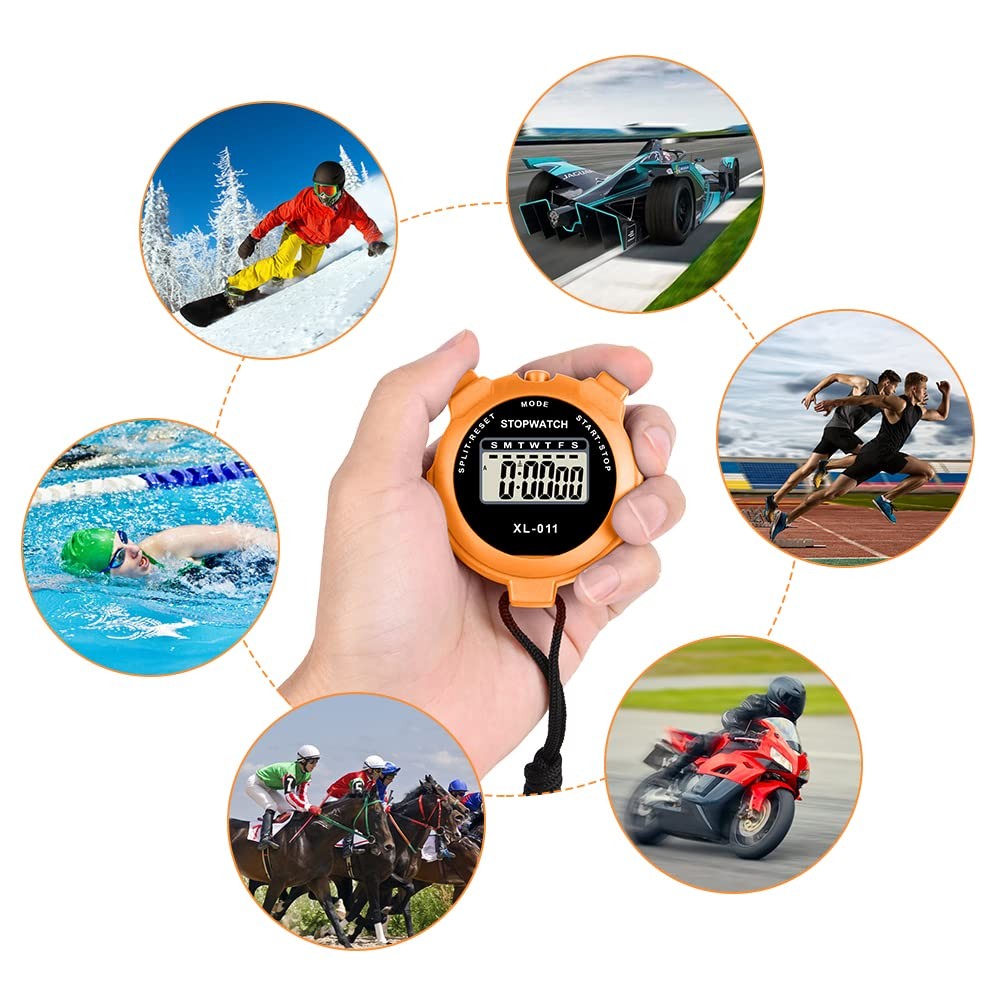 Large Display Stopwatch Digital Sport Timer with Single Lap Split, 12/24 Hour