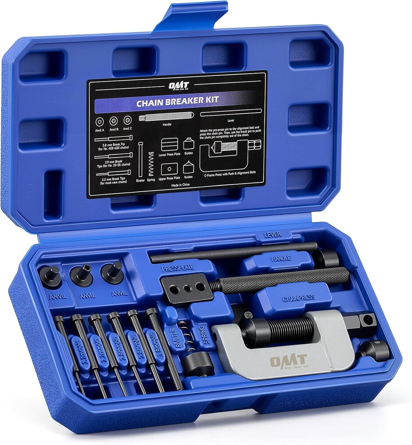 Motorcycle Chain Rivet Tool, 20Pc Motorcycle Chain Tool Kit with Powder Coated C