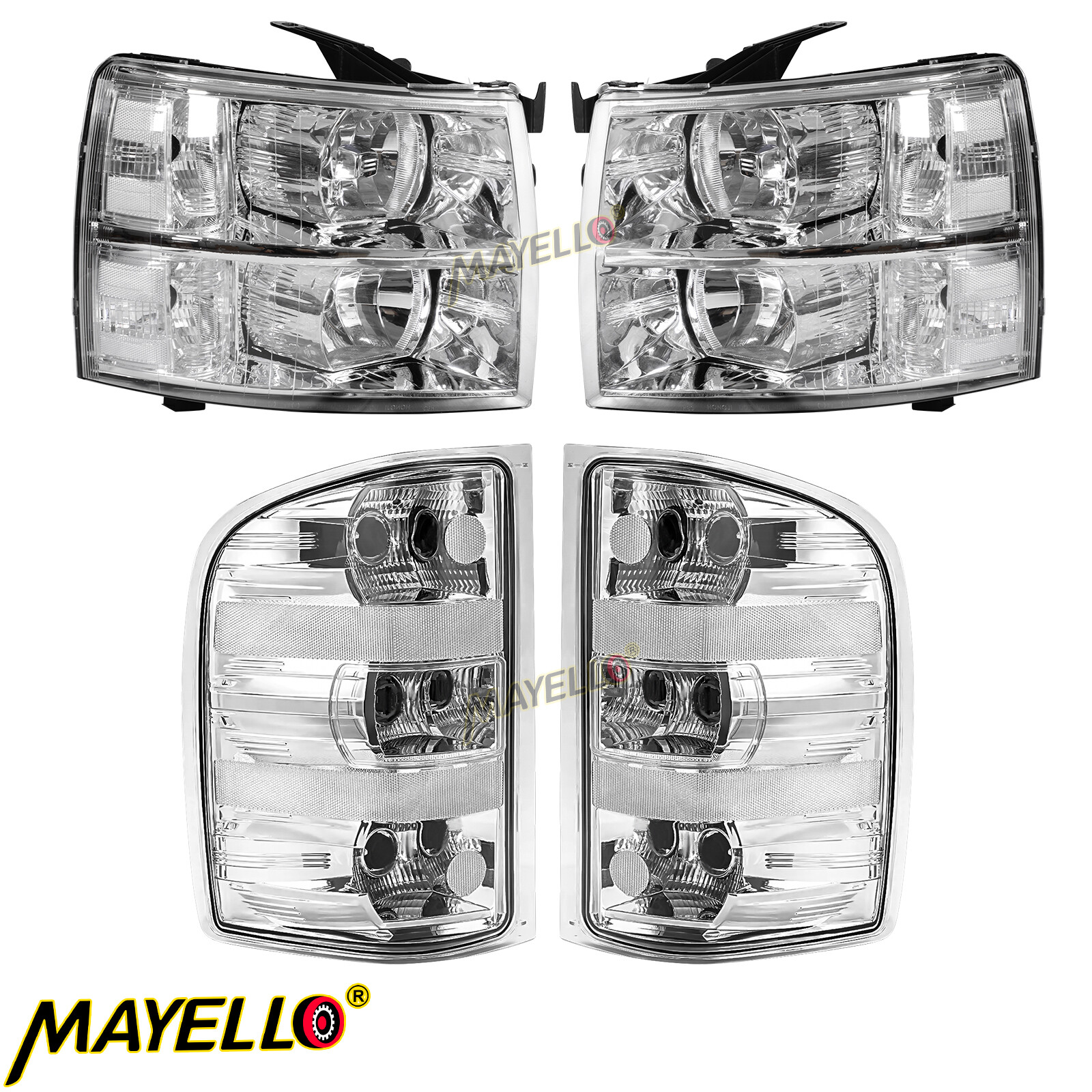 4PCS Clear Headlights+Tail lights For 2007-2013 Chevy Silverado 1500 2500 3500HD