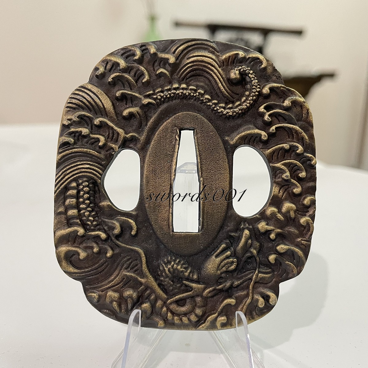 Alloy Tsuba Sea Dragon Handguard for Japanese Samurai Wakizashi Tanto Sword