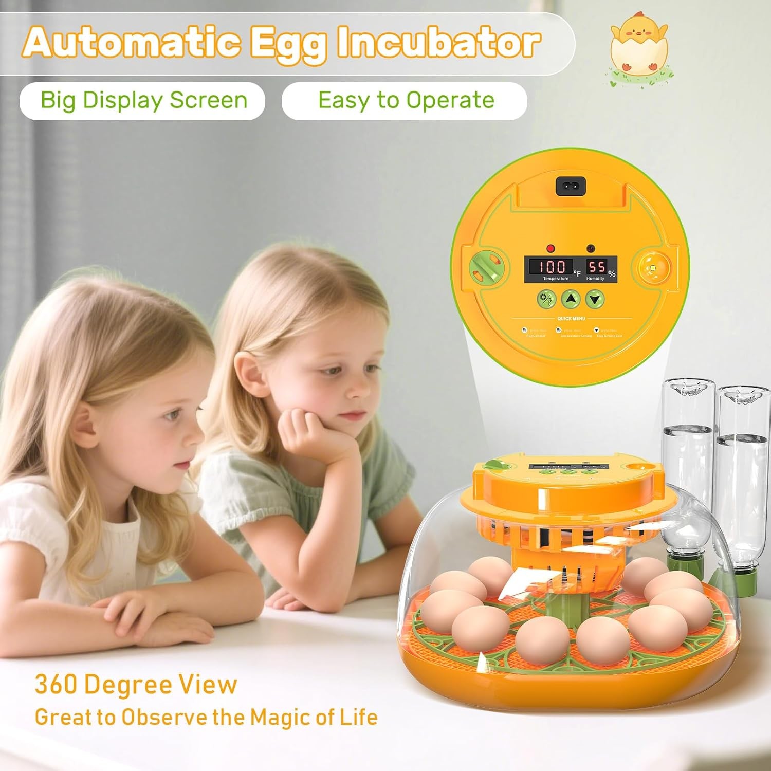 Incubators for Hatching Eggs, 12 Egg Incubator with Automatic 12 eggs, Orange