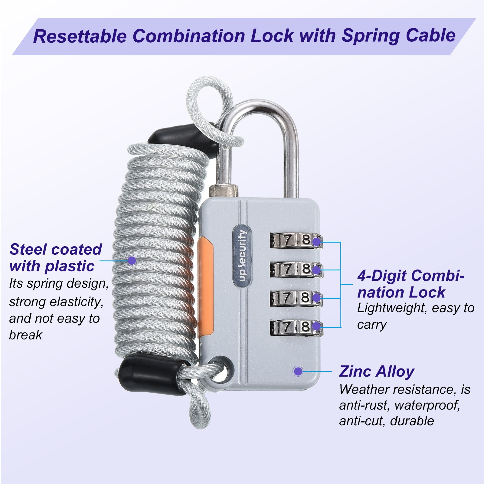 Luggage Cable Locks 4 Digit Combinations Padlocks with 3.3 Ft Cables Locks Gray