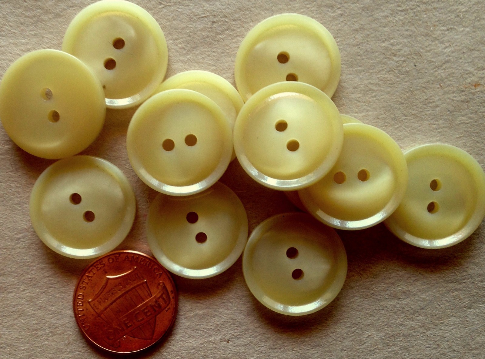 12 Shiny Beige Sew-through Plastic Buttons Almost 3/4" 19mm # 7244