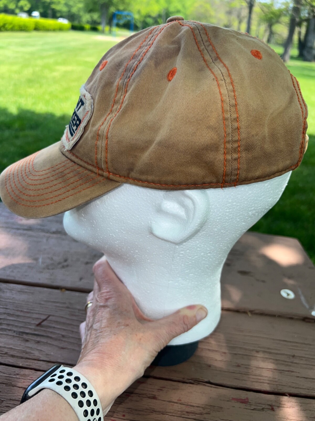 Scent Blocker Logo Patch Gold/Orange Hat Cap Strap Buckle Distressed Good Cond.