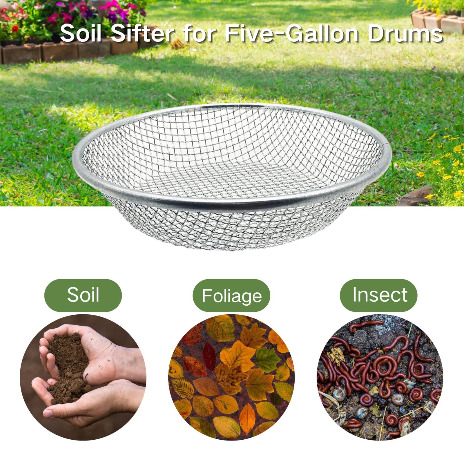 3PCS Soil Sifter for Gardening, Rock Sifter for 5gallon Bucket, Dirt Sifter C...