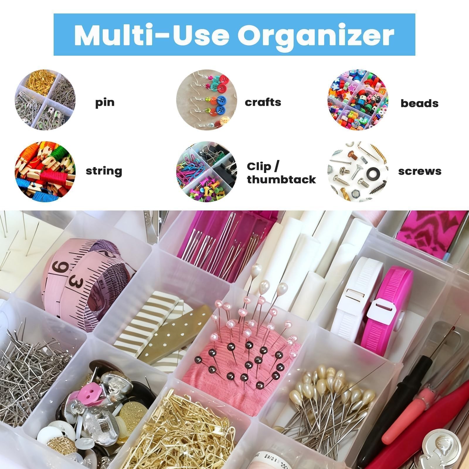 2pack 24 Grid Clear Plastic Bead Organizer Box with Adjustable Dividers, Bead...